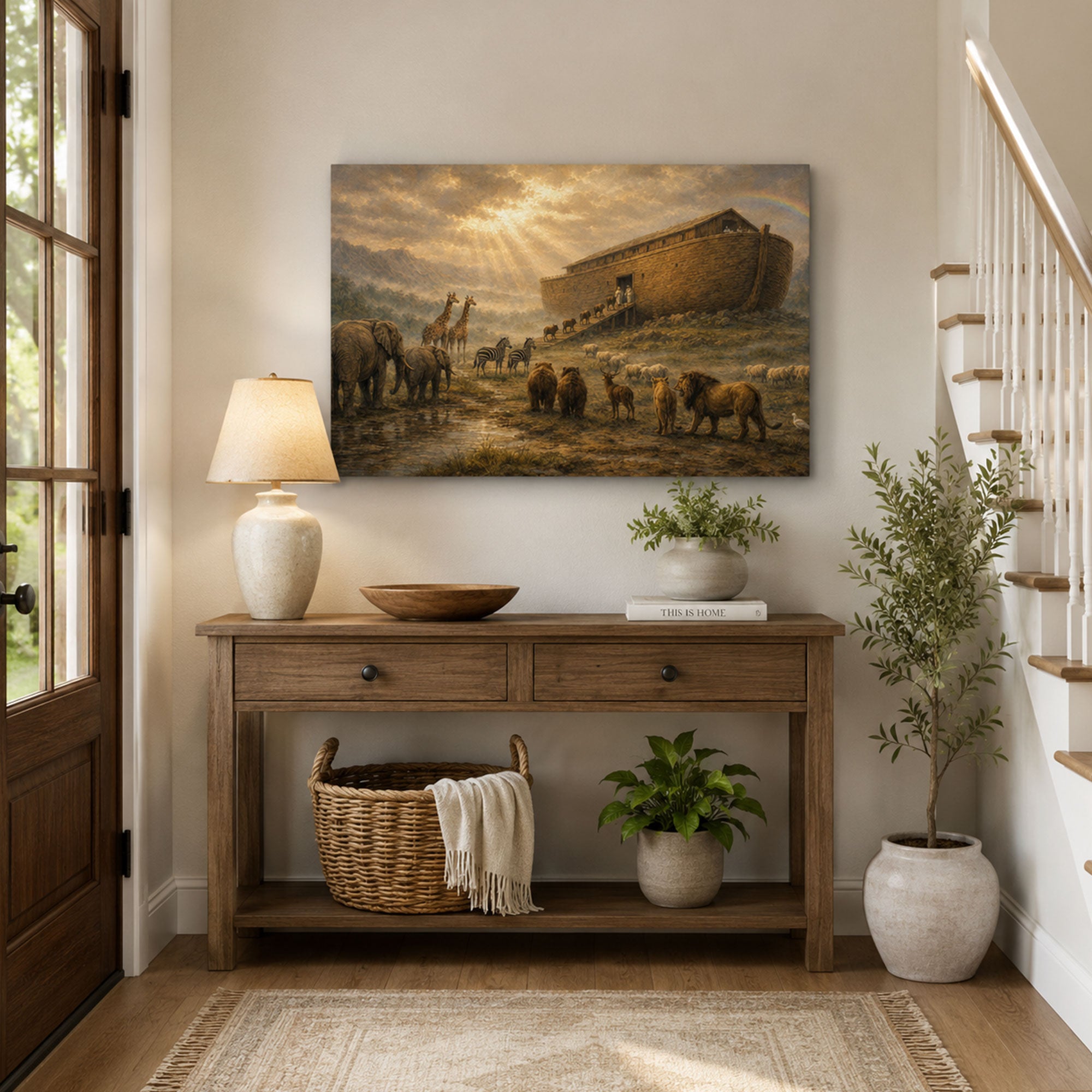 Noah’s Ark Panoramic Canvas Print, Bible Story Christian Wall Art, Faith Home Decor Gift