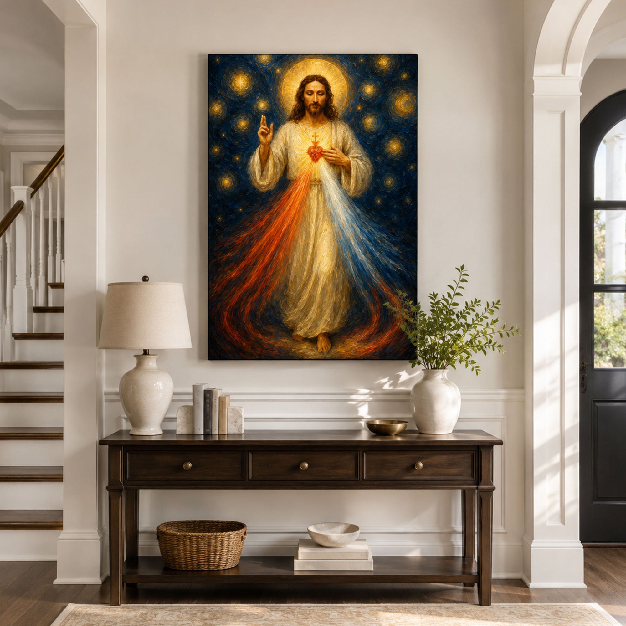Merciful Jesus with Sacred Heart Canvas Print, Catholic Home Decor