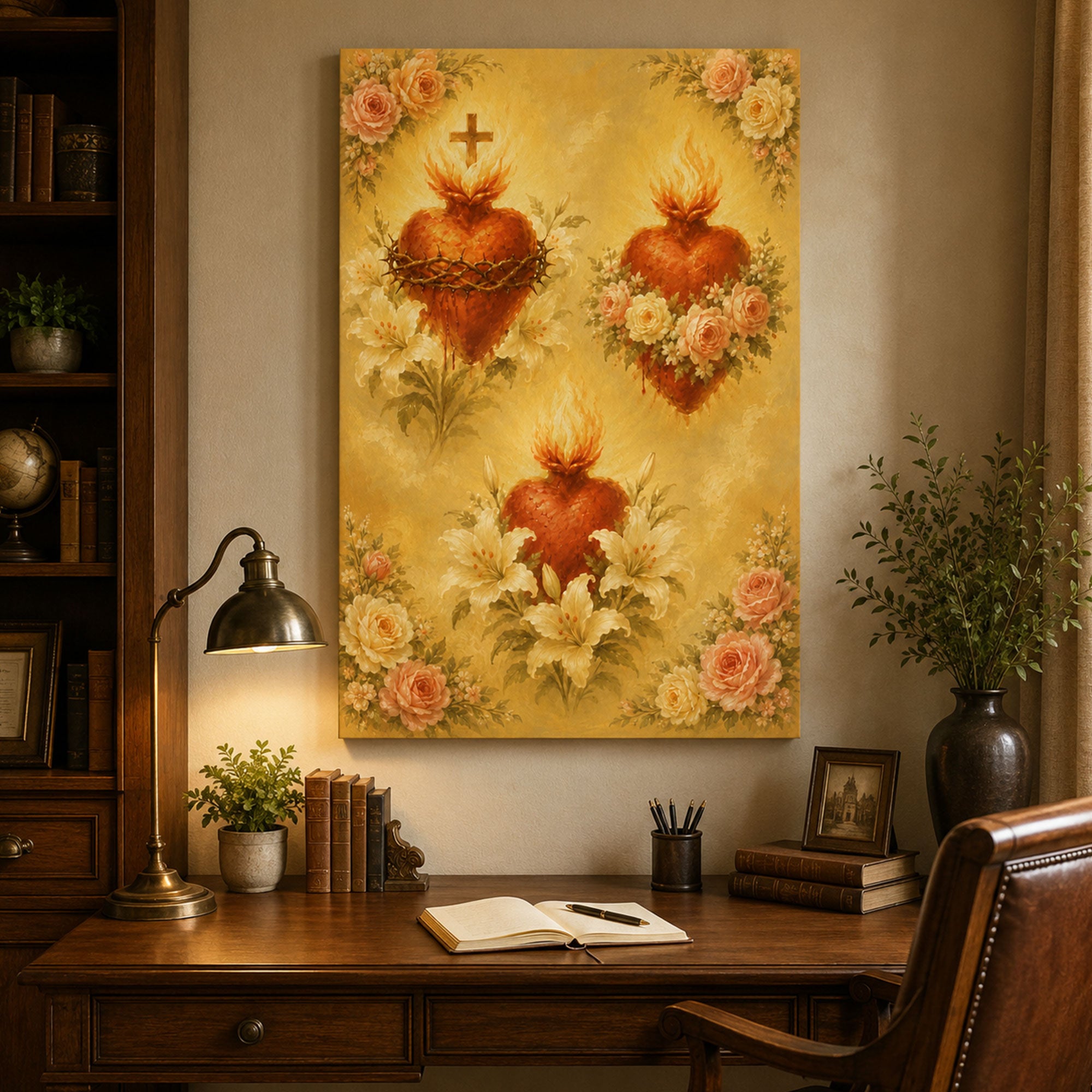 Sacred Heart of Jesus Canvas Print Catholic Floral Wall Art Lily Rose Christian Faith Home Decor
