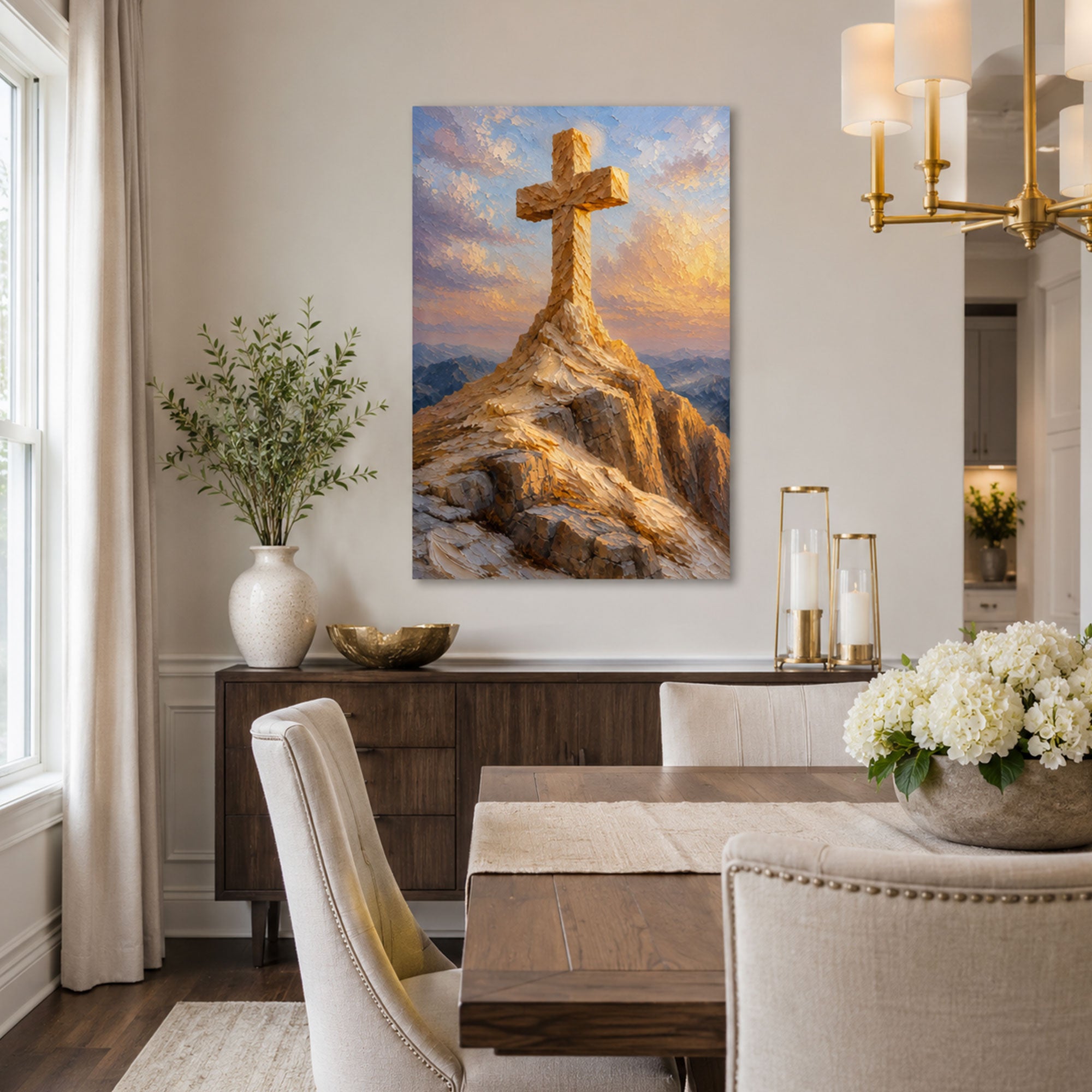 Cross on the Mountain Canvas Print, Christian Wall Decor, Faith Gift for Home