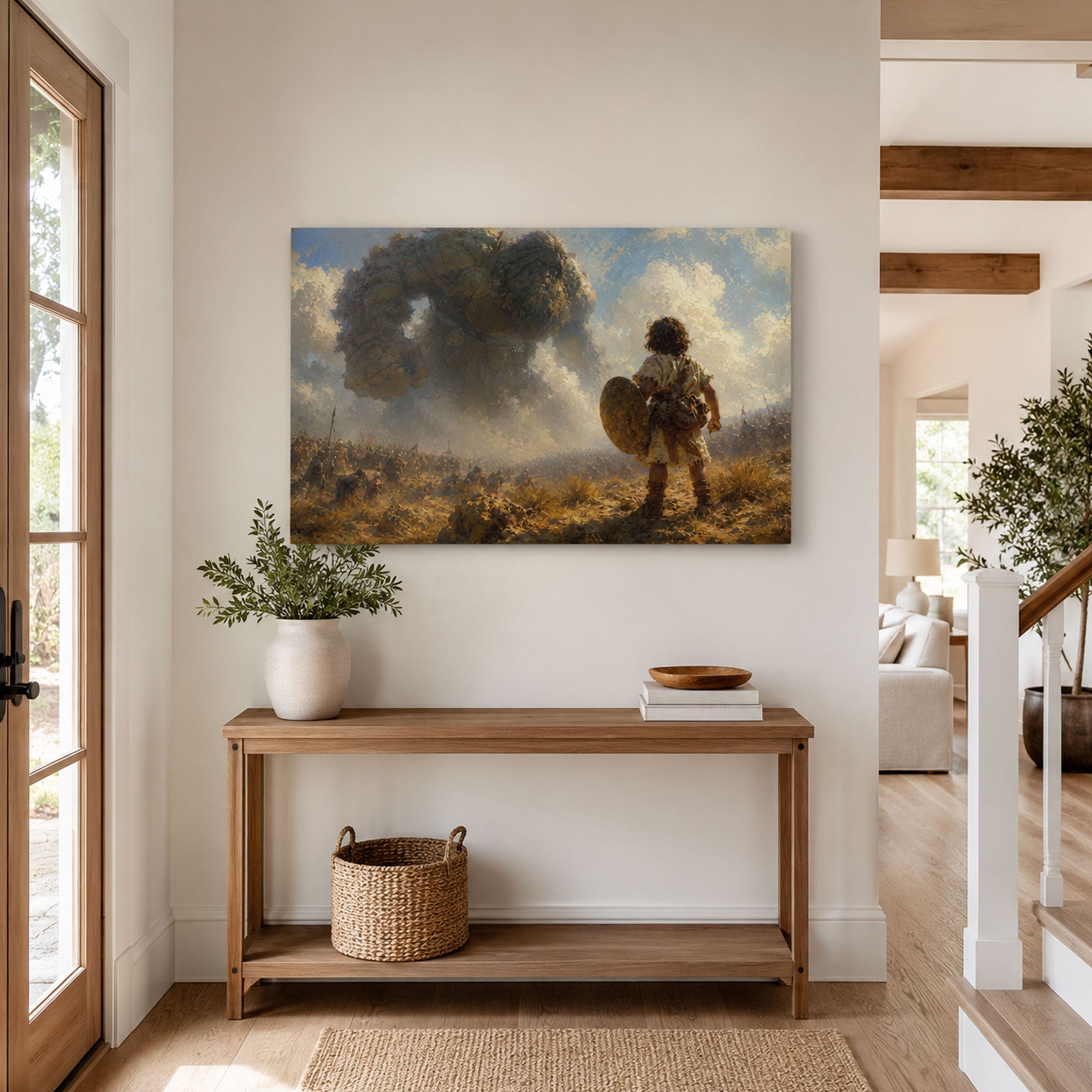 David and Goliath Canvas Print, Faith Over Fear Christian Wall Art, Biblical Battle Decor, Scripture Inspired Gift