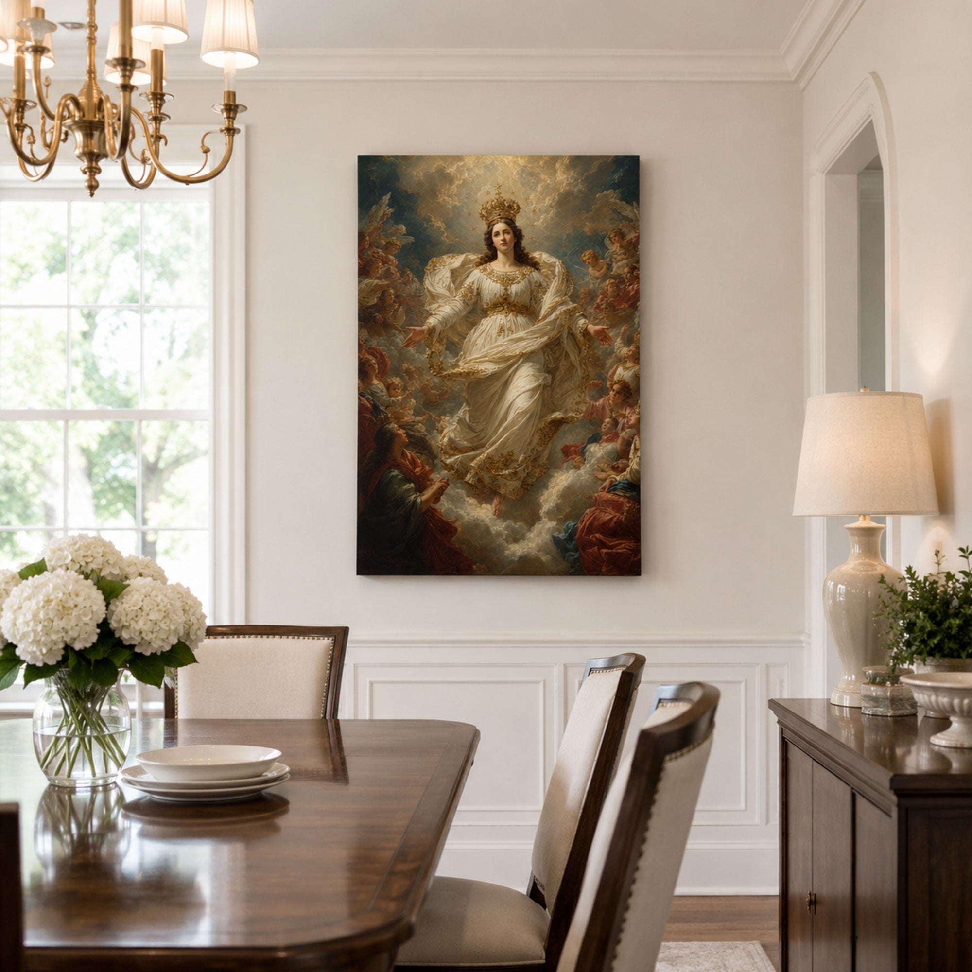 Assumption of Virgin Mary with Angels Canvas Print, Catholic Home Decor