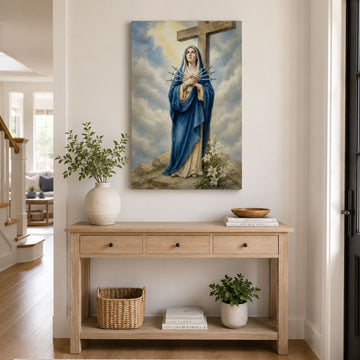 Our Lady of Sorrows Canvas Print, Seven Swords of Mary Catholic Wall Decor, Marian Faith Gift