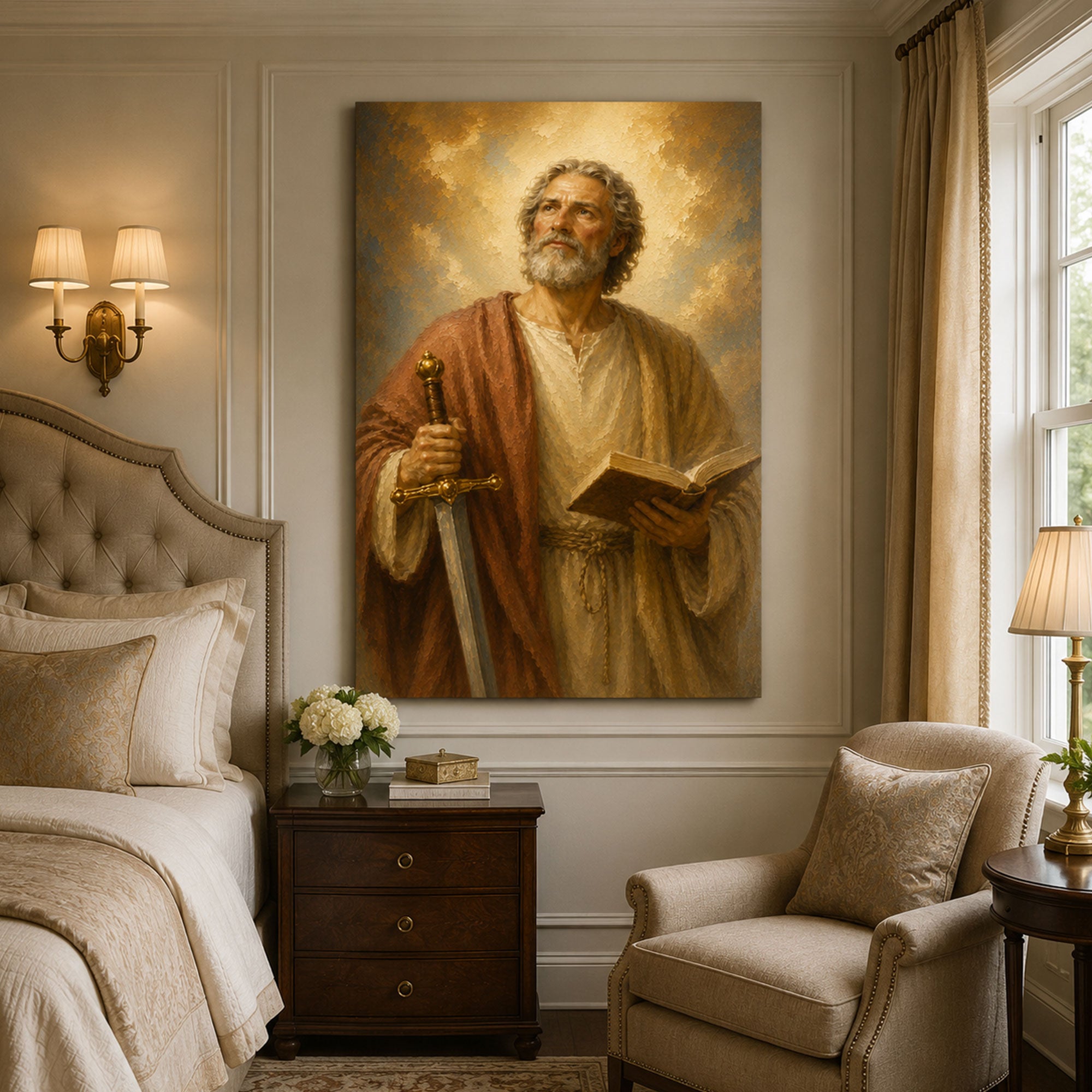 Saint Paul with Book and Sword Canvas Print, Catholic Apostle Wall Art, Faith Home Decor Gift