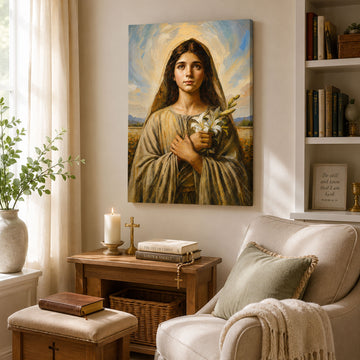 Saint Maria Goretti Canvas Print, Catholic Young Saint Wall Art, Lily Flower Faith Home Decor Gift