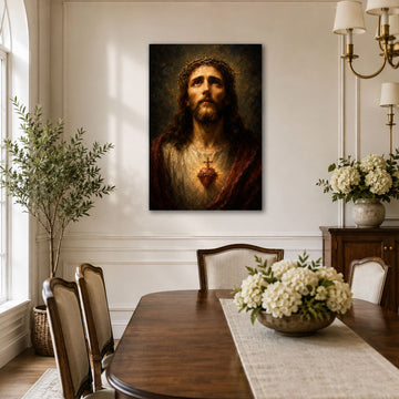 Sacred Heart of Jesus Canvas Print, Crown of Thorns Catholic Wall Decor, Christian Faith Gift