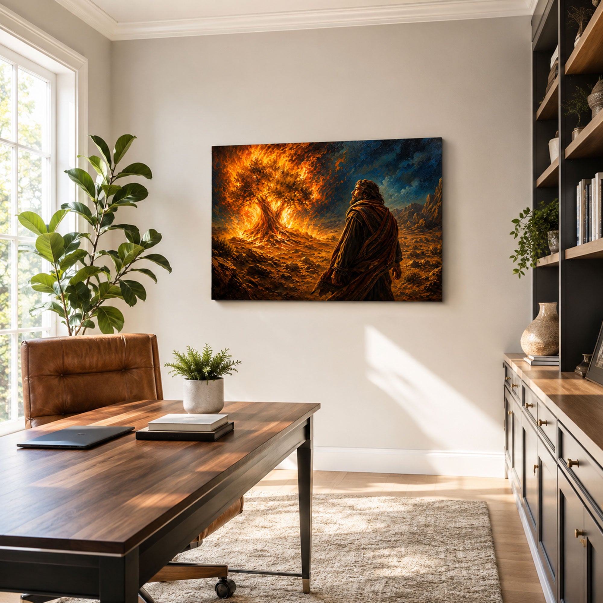 Moses and the Burning Bush Canvas Print, Exodus 3 Christian Wall Decor, Bible Faith Gift