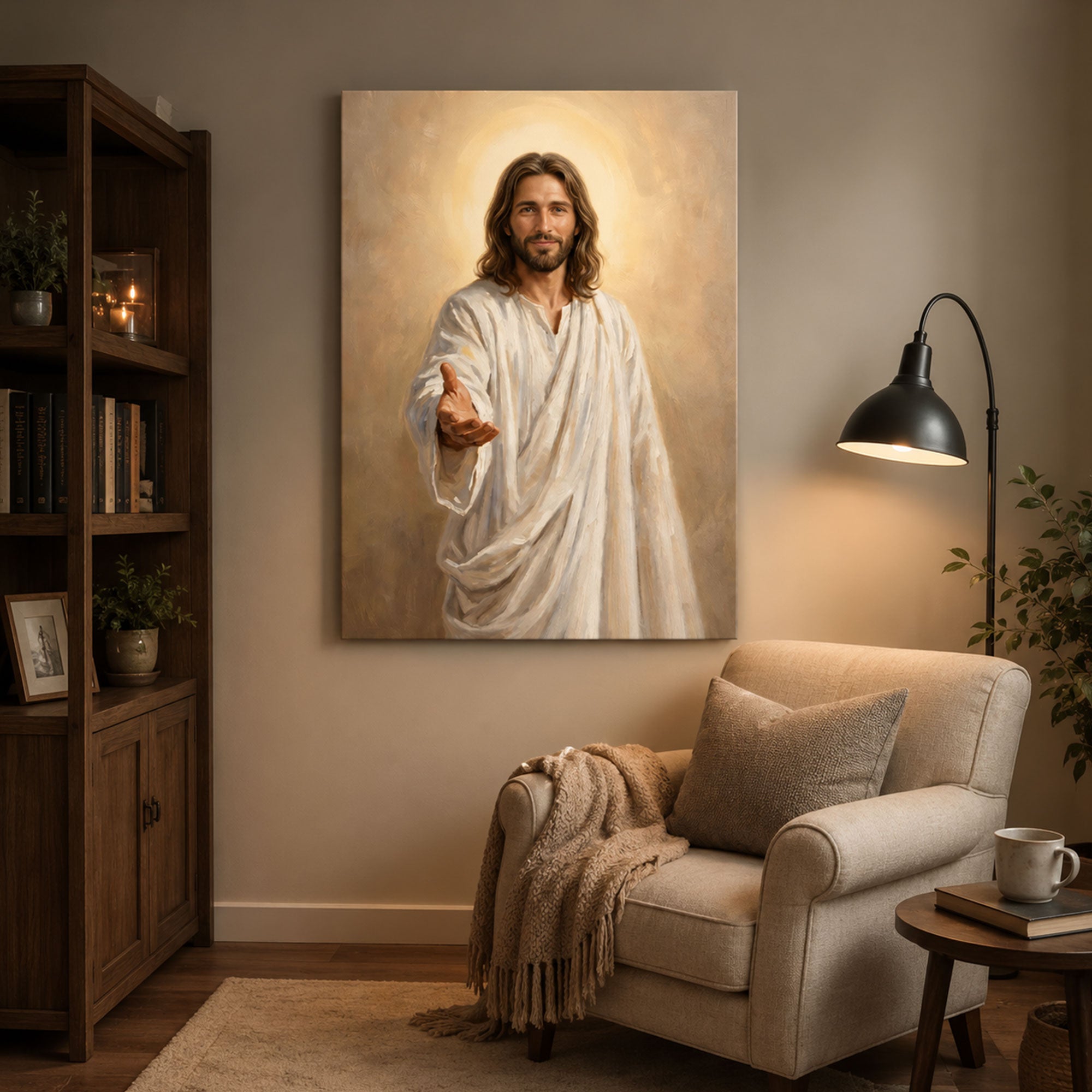 Jesus Reaching Out Canvas Print, Come to Me Christian Wall Art, Peaceful Faith Home Decor