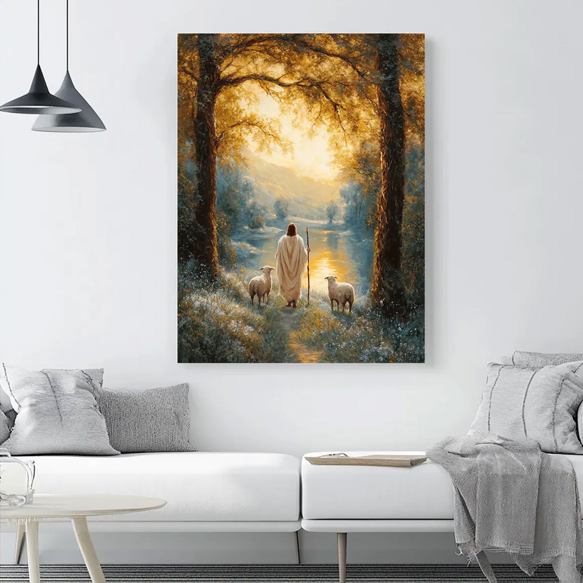 Jesus the Good Shepherd Canvas Art, Christian Faith Wall Decor, Peaceful Religious Home Artwork