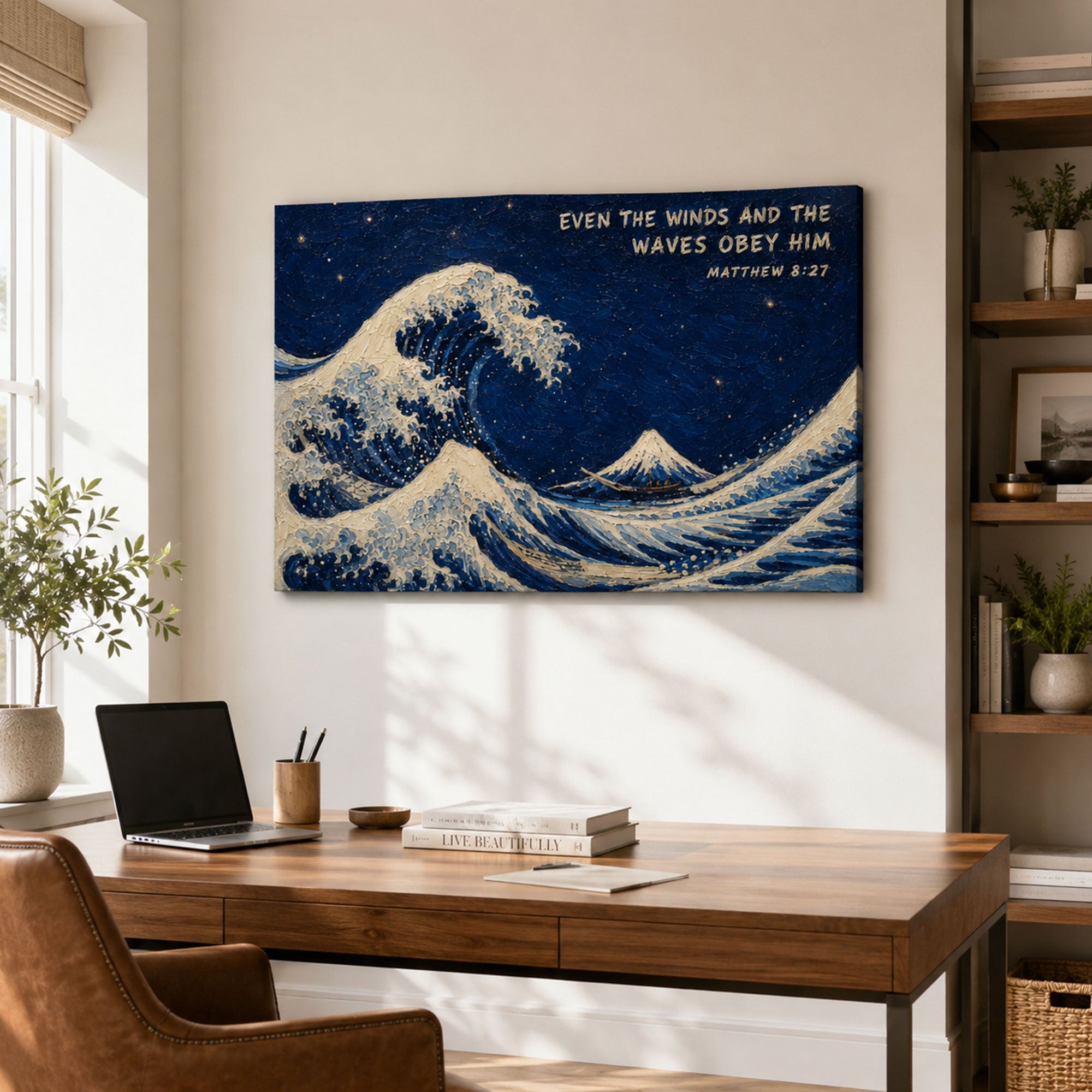 Even the Winds and Waves Obey Him Canvas Print, Matthew 8:27 Christian Wall Decor, Faith Gift