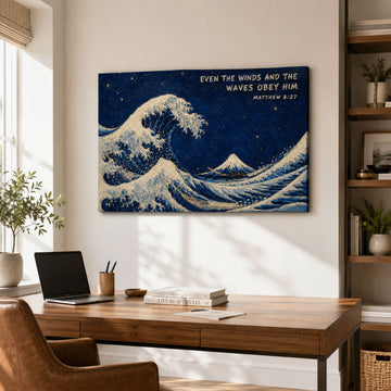 Even the Winds and Waves Obey Him Canvas Print, Matthew 8:27 Christian Wall Decor, Faith Gift