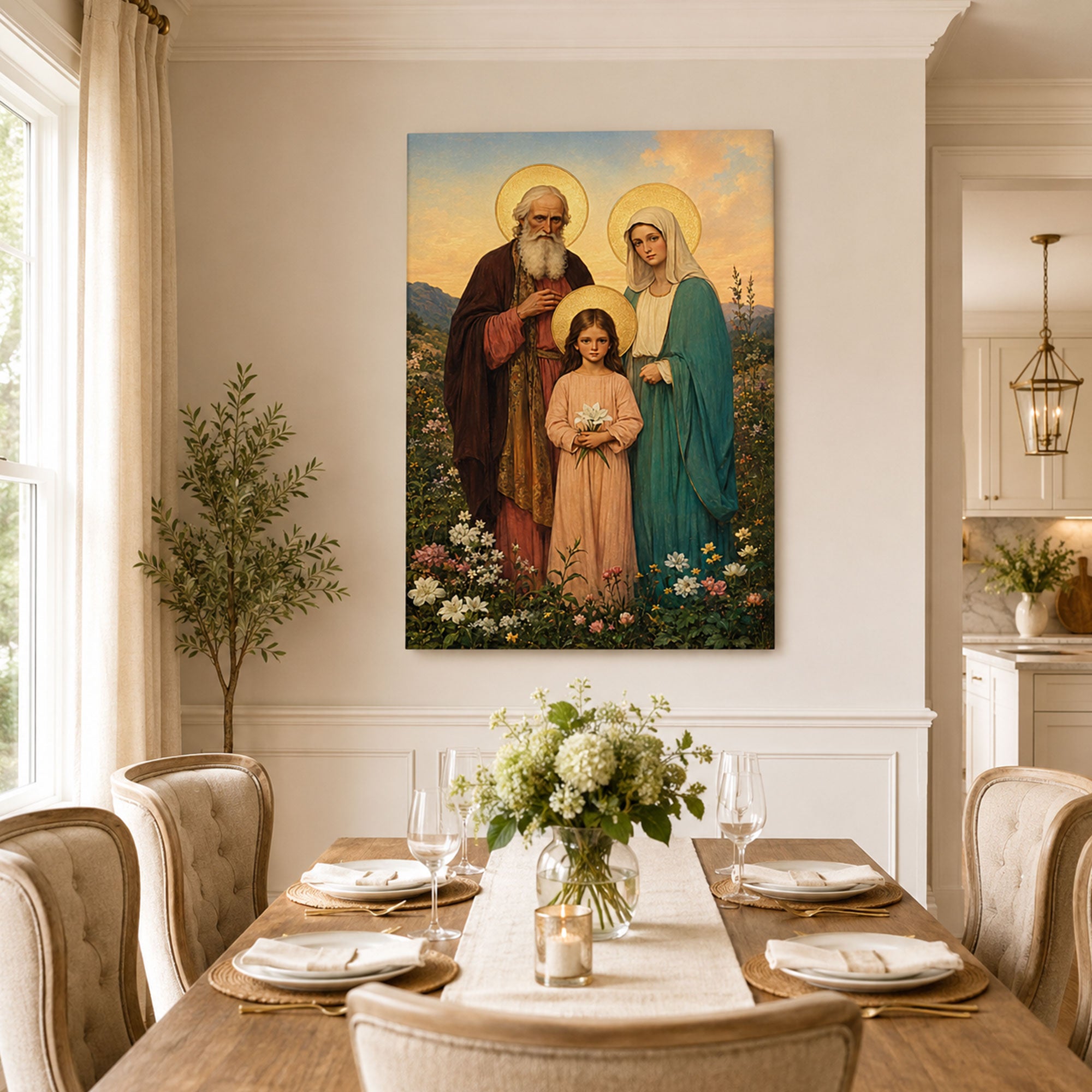 Saints Joachim and Anne with Young Mary Canvas Print, Lily Garden Catholic Art