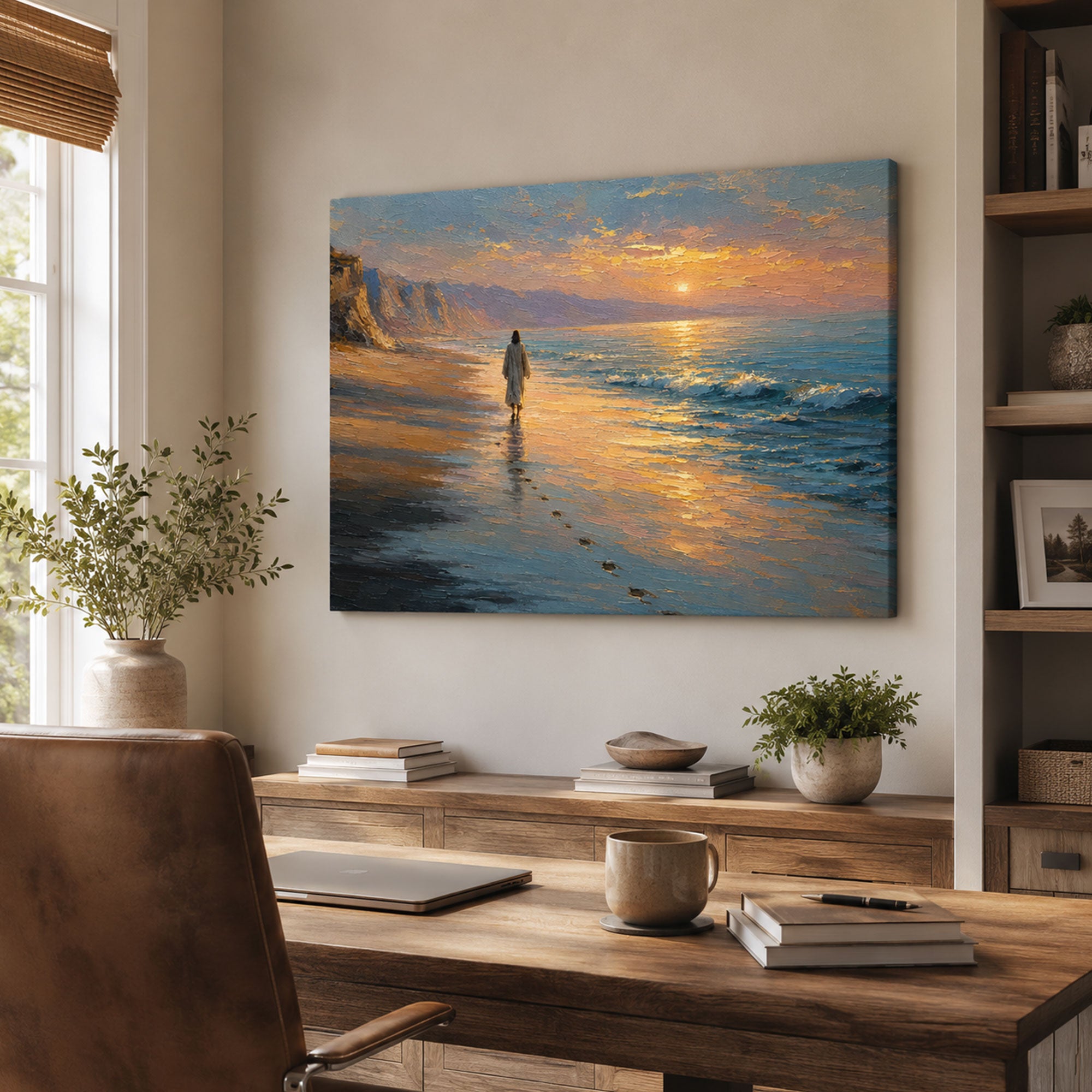 Jesus Walking by the Sea Canvas Print, Peaceful Christian Home Decor