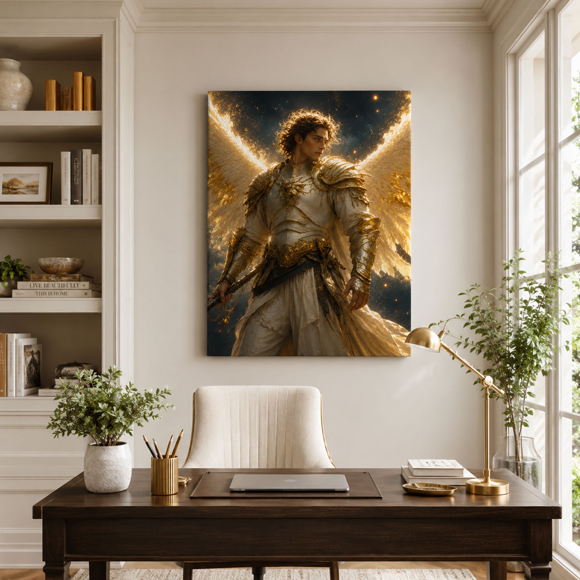 Saint Michael Prince of the Heavenly Host Canvas Print, Ivory Gold Catholic Art