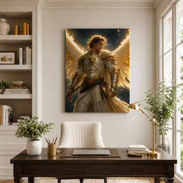 Saint Michael Prince of the Heavenly Host Canvas Print, Ivory Gold Catholic Art