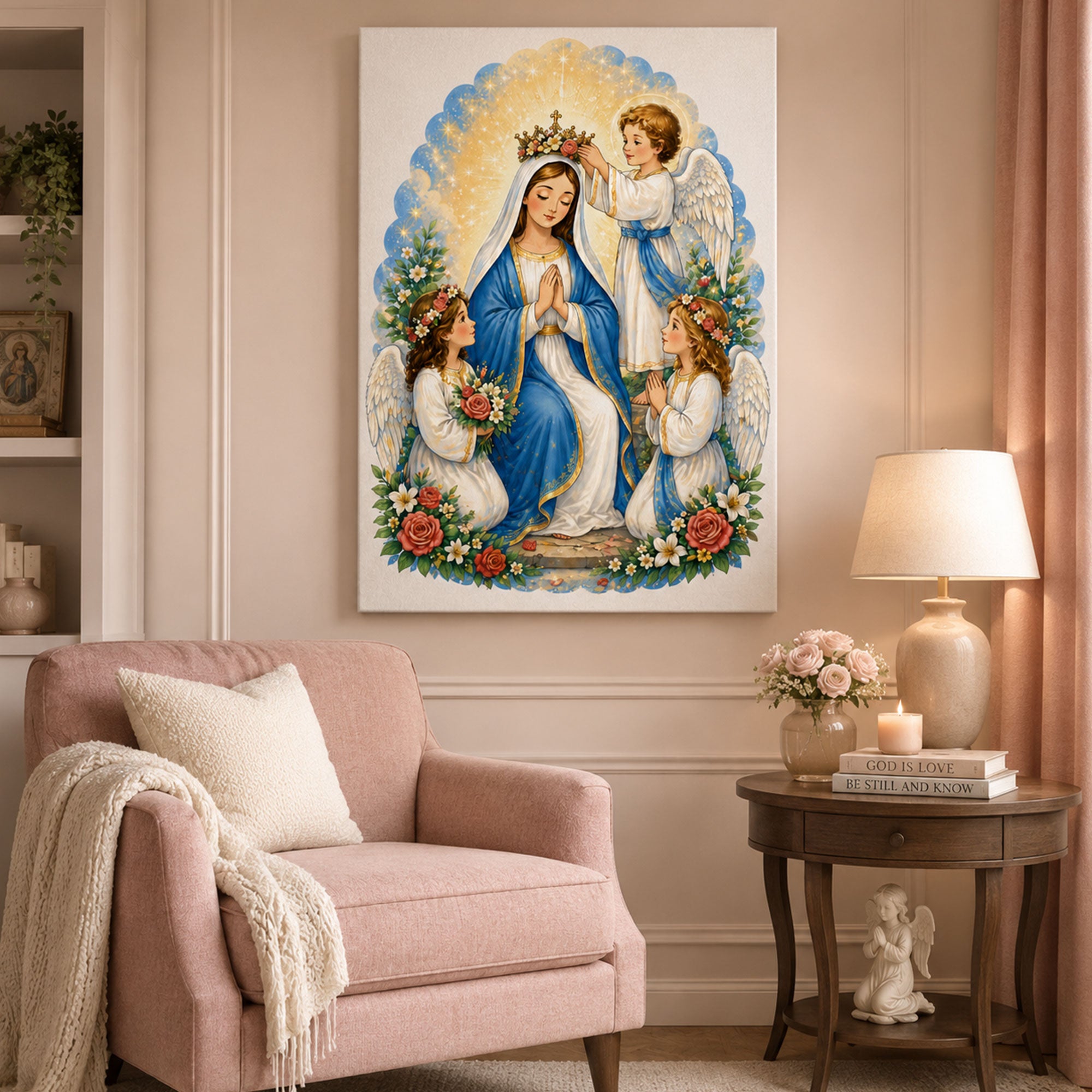 Coronation of the Blessed Virgin Canvas Print, Angelic Mary Christian Wall Art, Heavenly Catholic Faith Decor