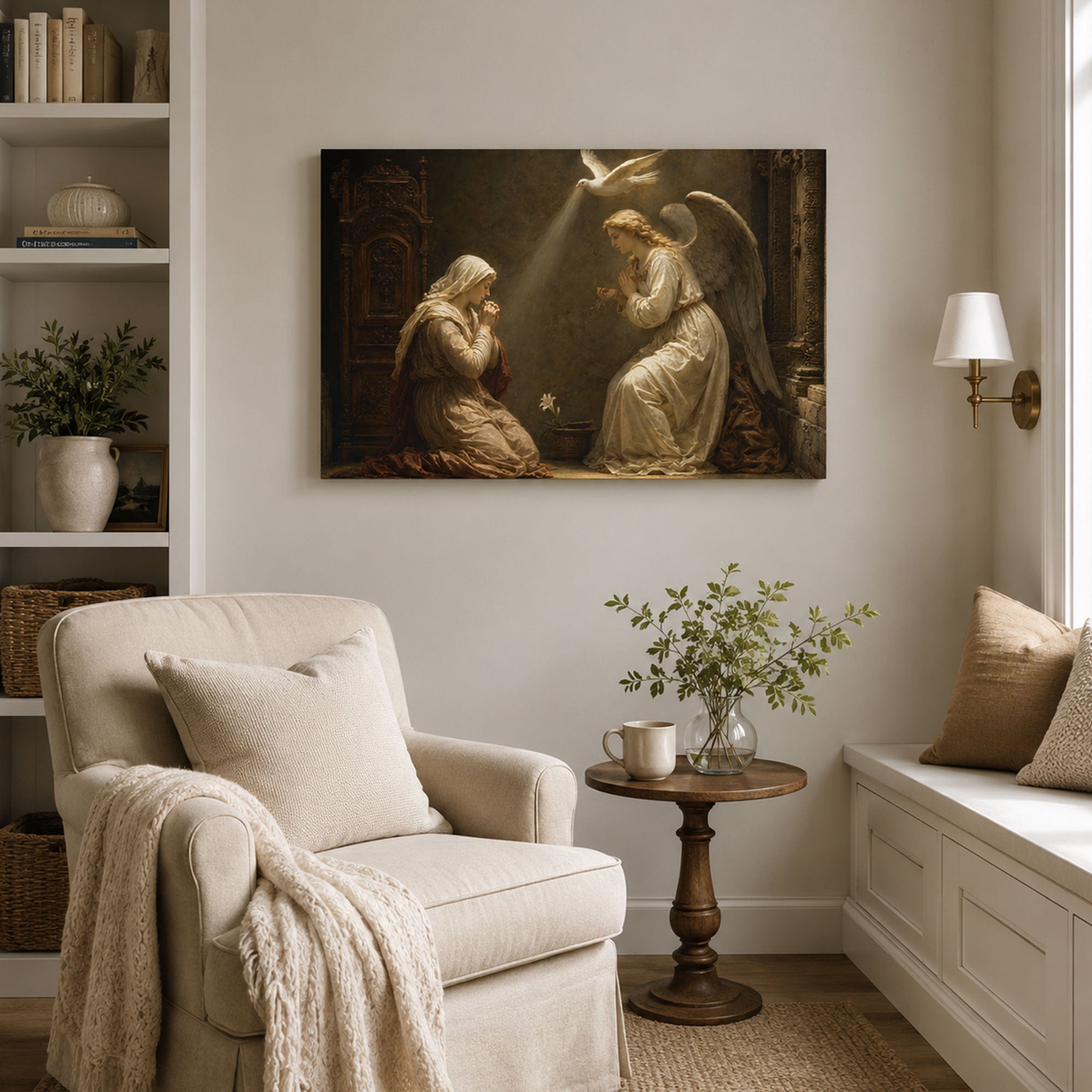 The Annunciation Canvas Print, Virgin Mary and Archangel Gabriel Catholic Art