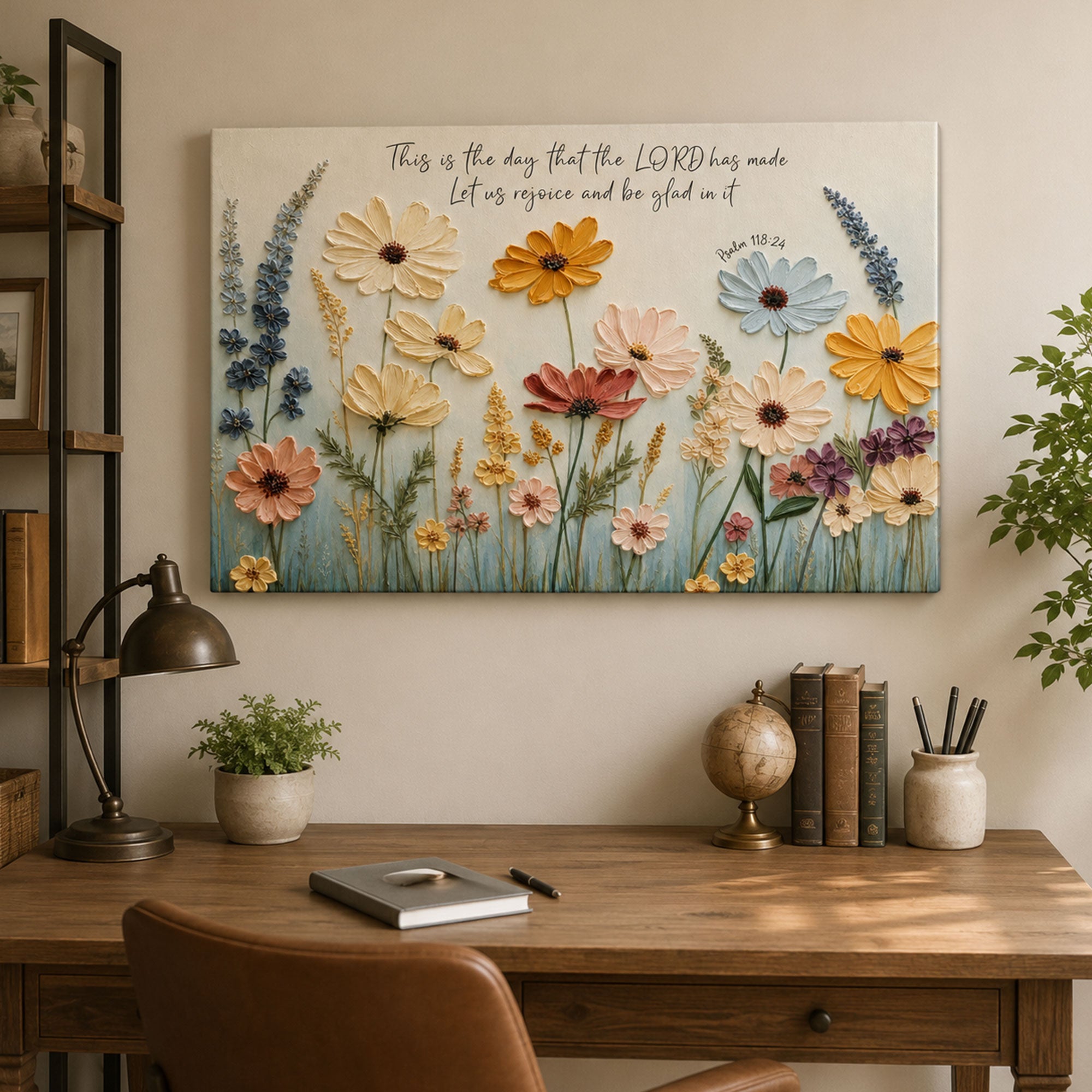 This Is the Day Psalm 118:24 Canvas Print, Floral Christian Scripture Wall Art, Joyful Faith Home Decor