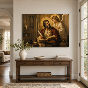 Saint Matthew the Evangelist Canvas Print, Angel Inspired Gospel Writer, Catholic Wall Decor