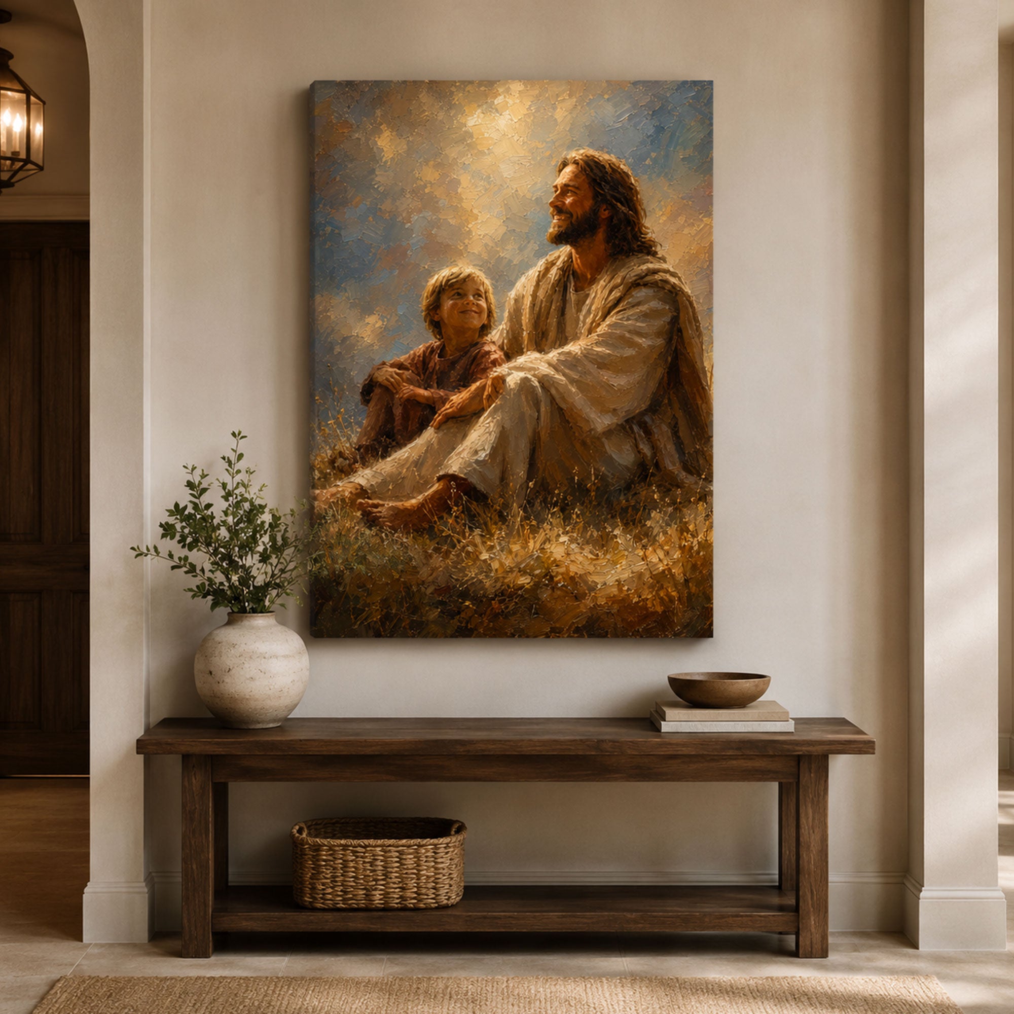 Jesus with Child Canvas Print, Christian Faith Wall Art, Peaceful Family Home Decor Gift