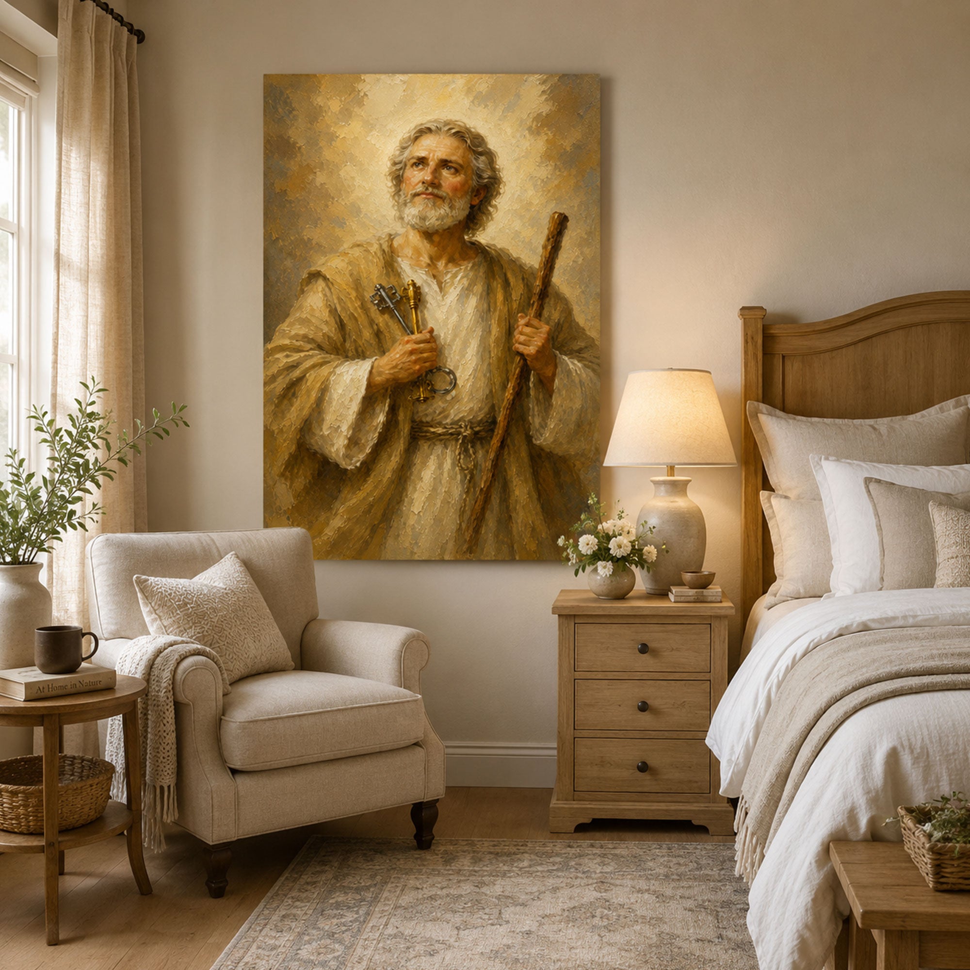 Saint Peter with Keys Canvas Print, Catholic Apostle Wall Art, Faith Home Decor Gift