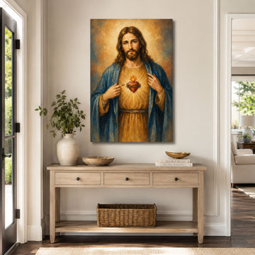 Sacred Heart of Jesus Canvas Print, Catholic Christian Wall Decor, Divine Love Faith Gift