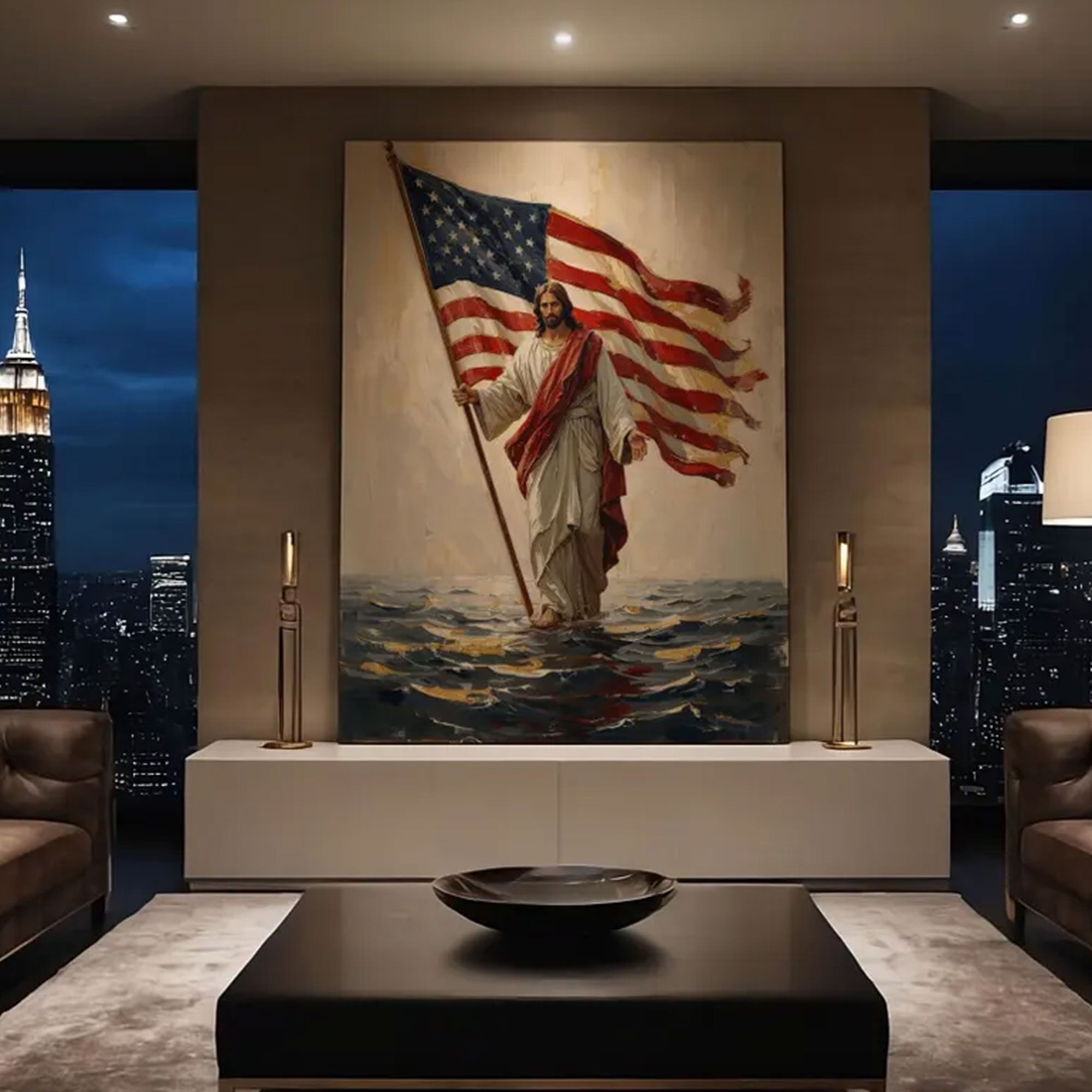 America 250 Patriotic Jesus Canvas Print, 1776–2026 Christian Wall Art, USA Faith Anniversary Decor