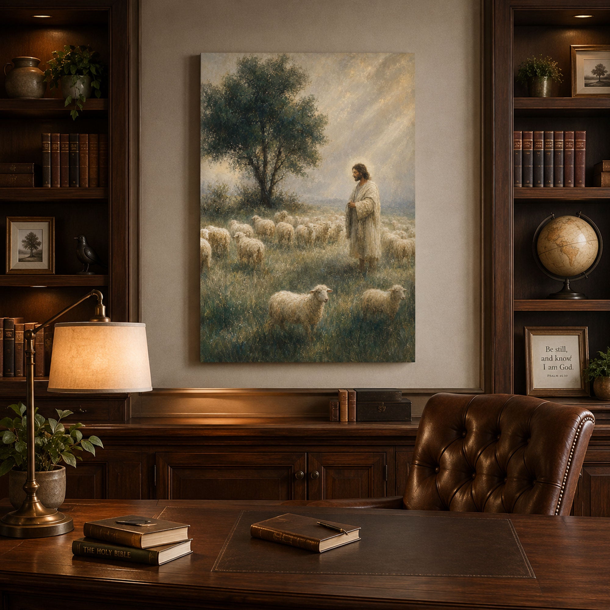 Good Shepherd Canvas Print, Jesus with Sheep Christian Wall Art, Faith Home Decor Gift