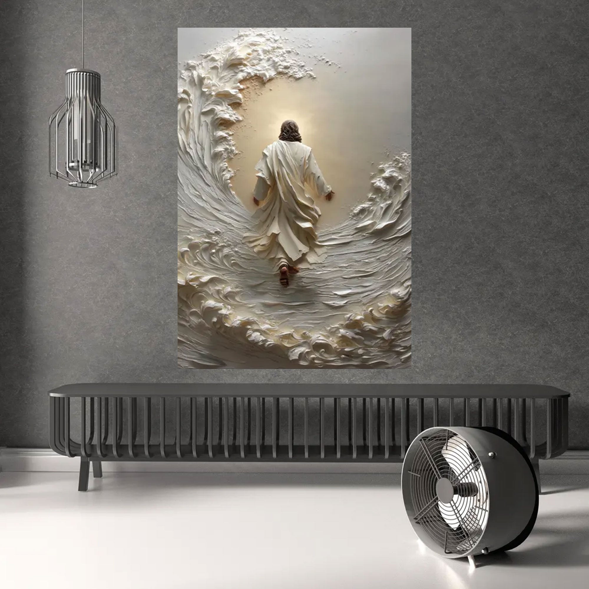 Walking on Water Jesus Canvas Print, Christian Wall Art, Divine Faith Artwork, Religious Home Decoration