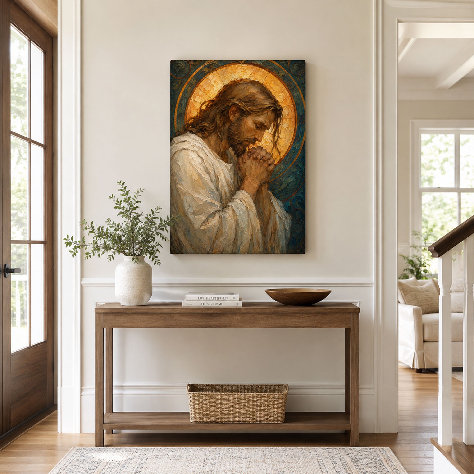 Jesus Praying Canvas Print, Prayer of Christ Christian Wall Decor, Faith and Devotion Gift