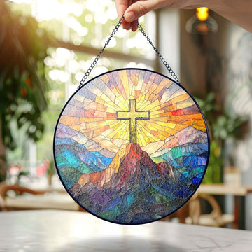 Christian Cross Stained Glass Suncatcher, Window Hanging Decor, Religious Home Accent, Faith Gift