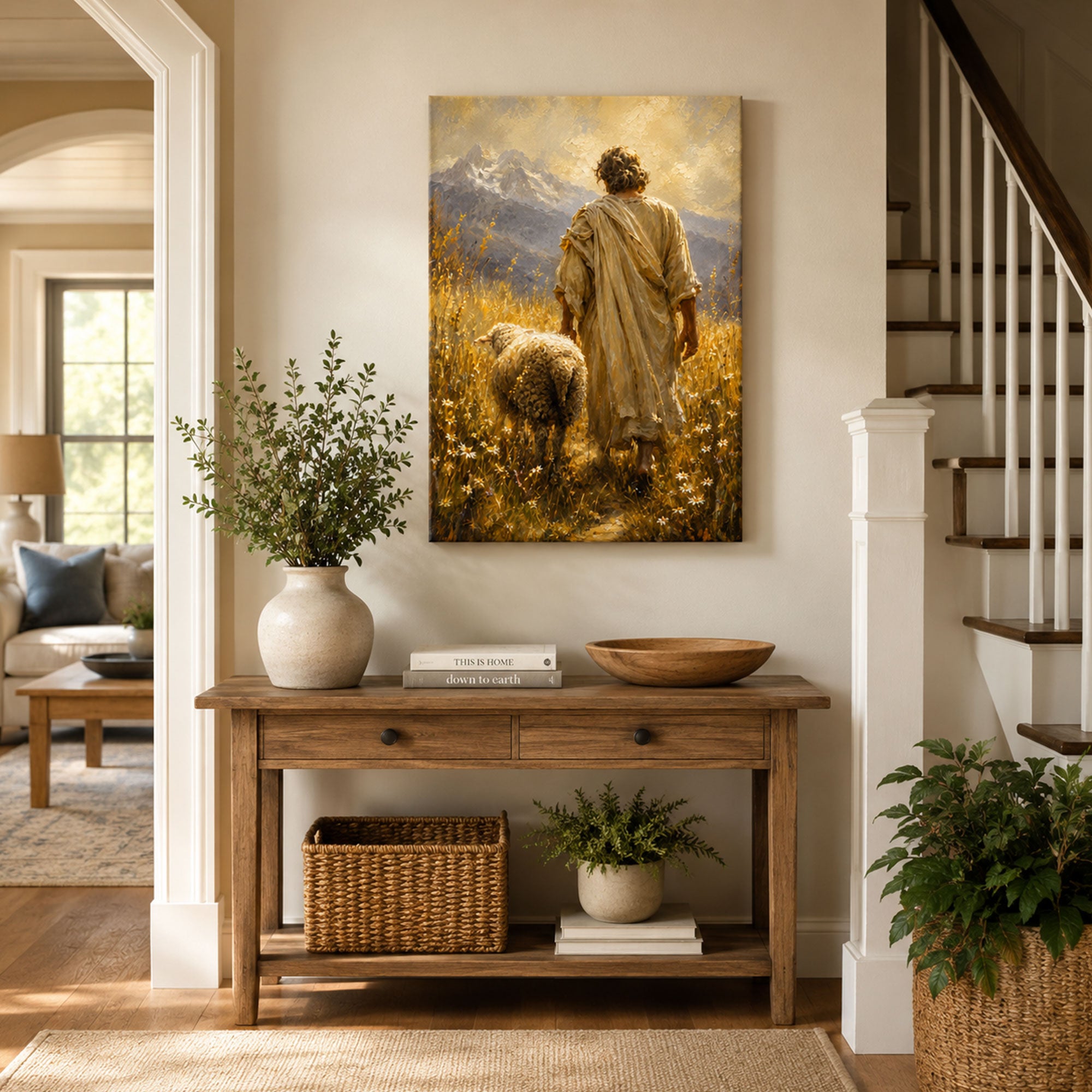 Good Shepherd Jesus Canvas Print, Jesus with Lamb Christian Wall Art, Faith Home Decor Gift