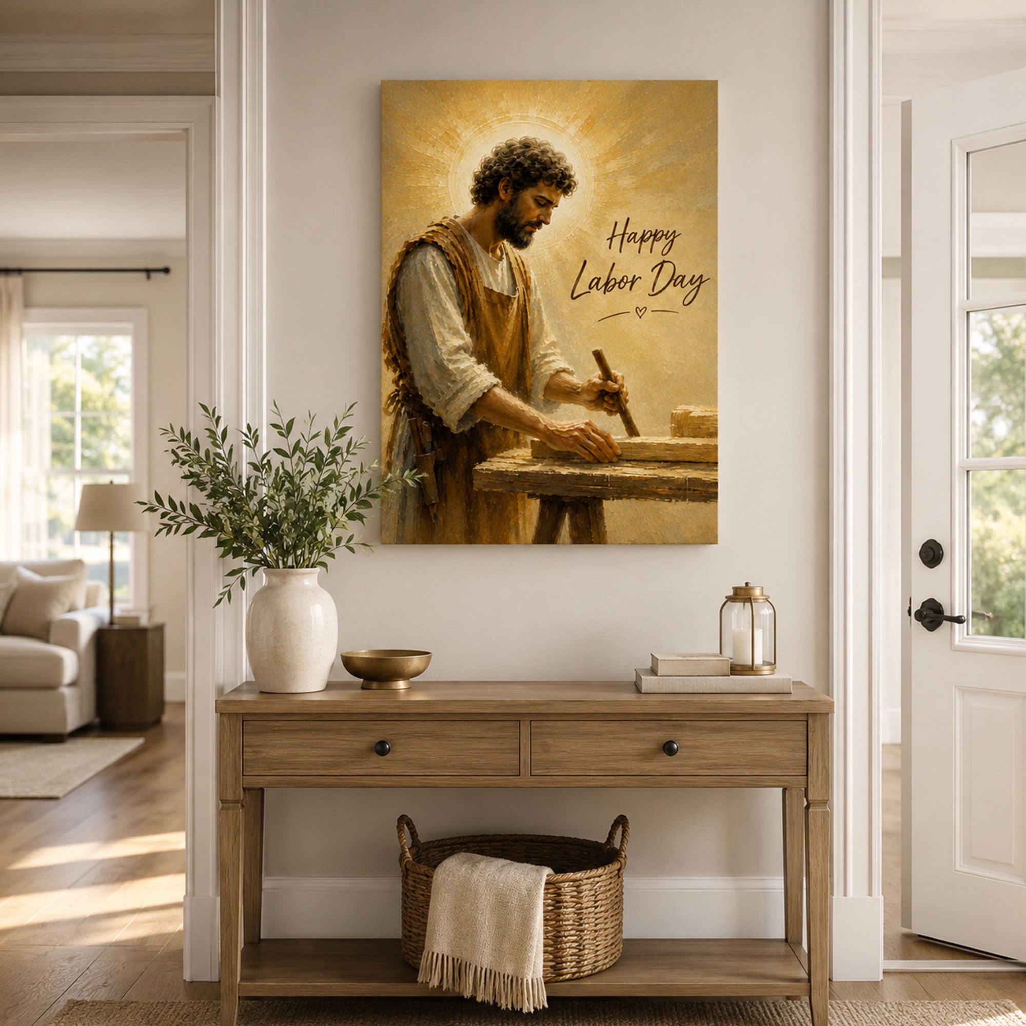 Saint Joseph the Worker Labor Day Canvas Print, Catholic Wall Decor, Christian Faith Gift