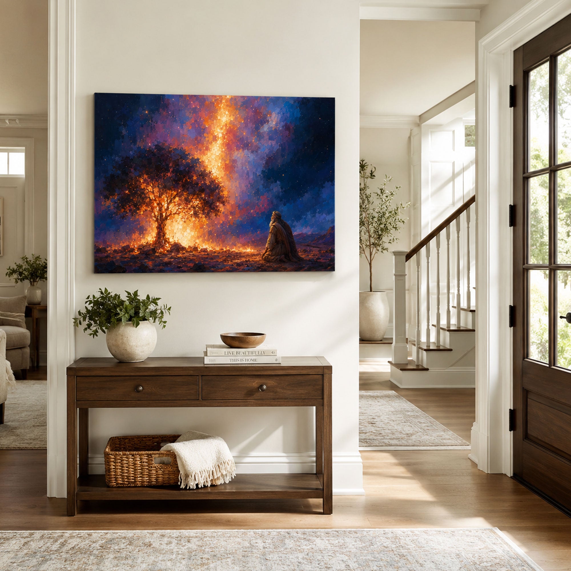 Moses and the Burning Bush Canvas Print, Christian Home Decor