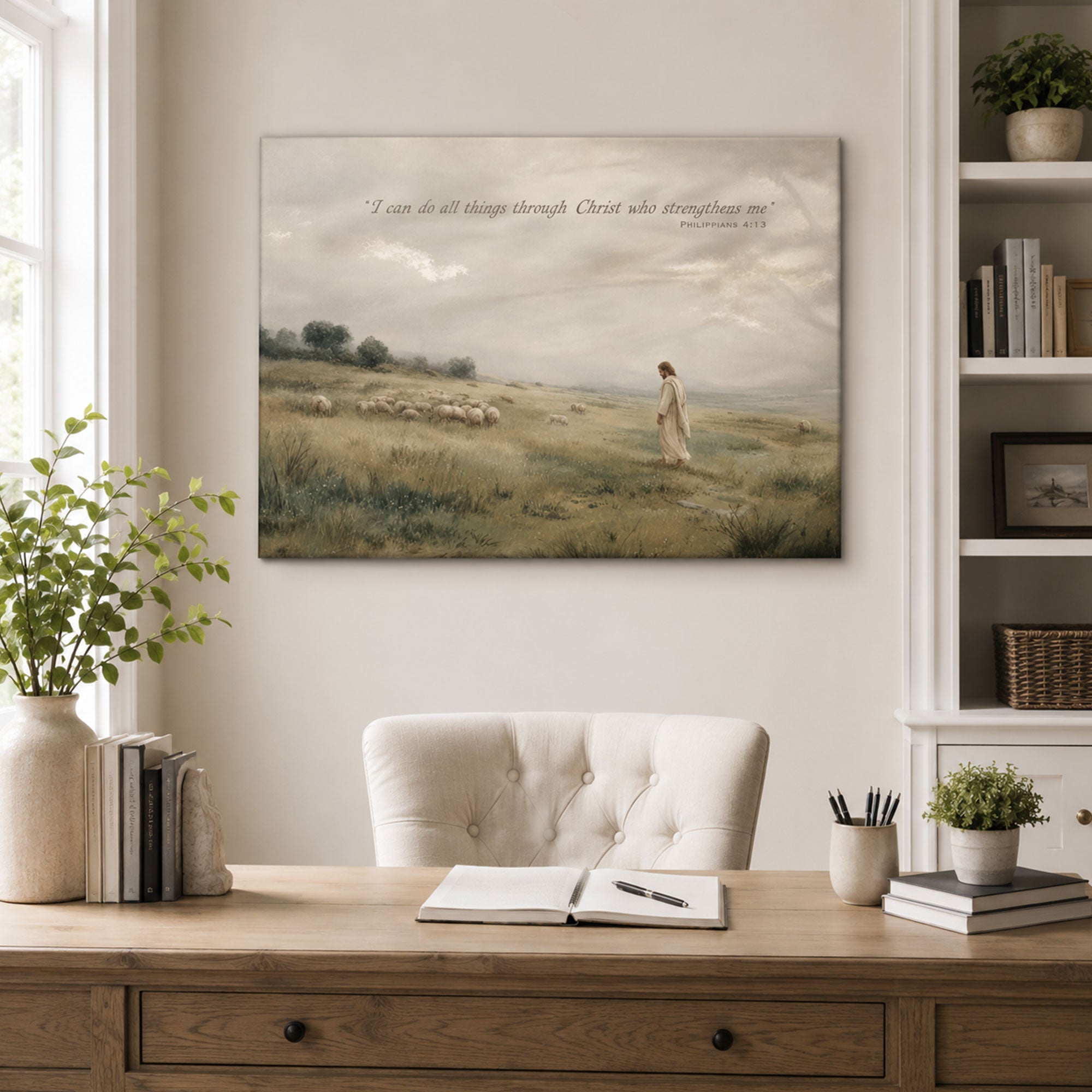Philippians 4:13 Jesus Shepherd Canvas Print, Christian Scripture Decor