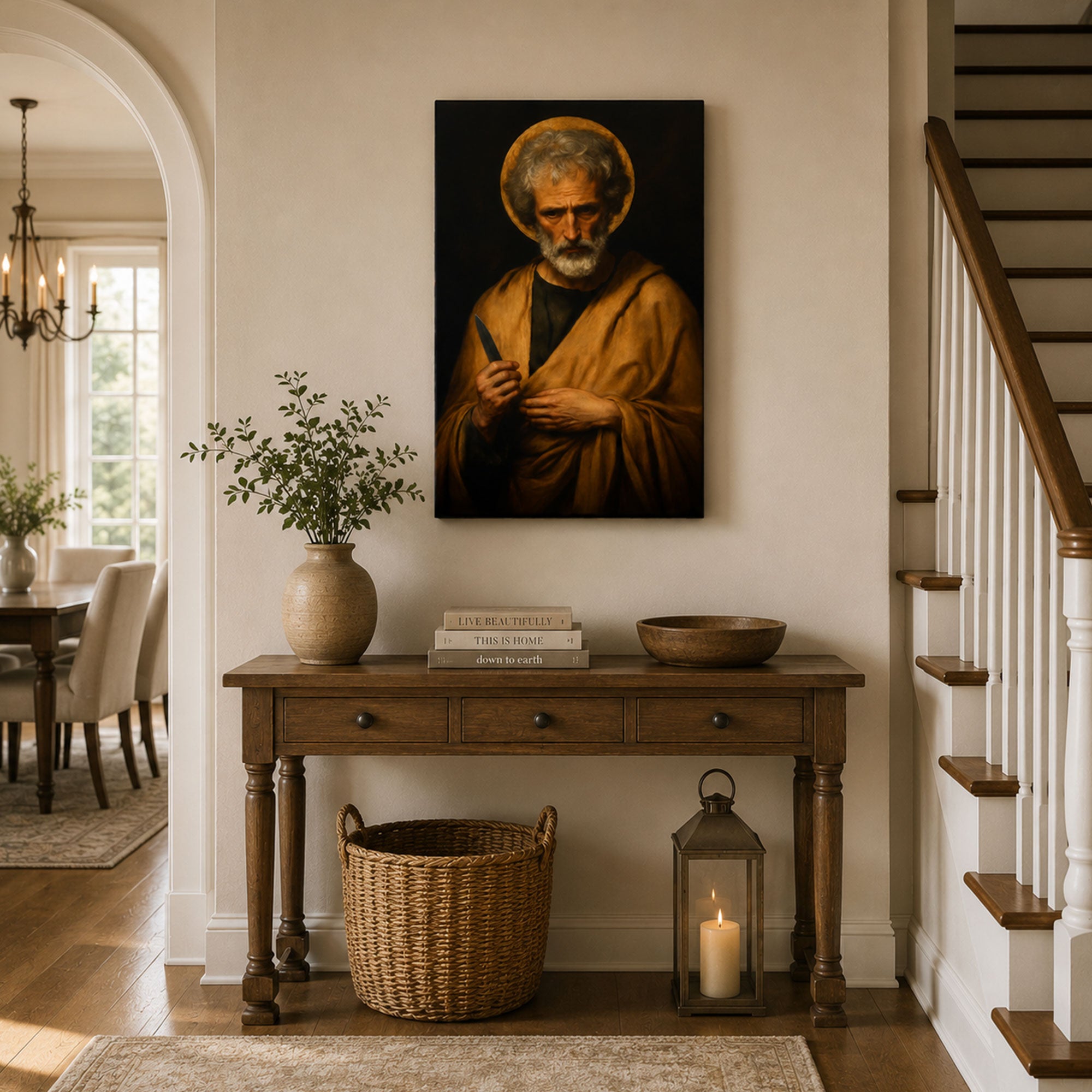 Saint Bartholomew with Martyr’s Knife Canvas Print, Dark Catholic Art
