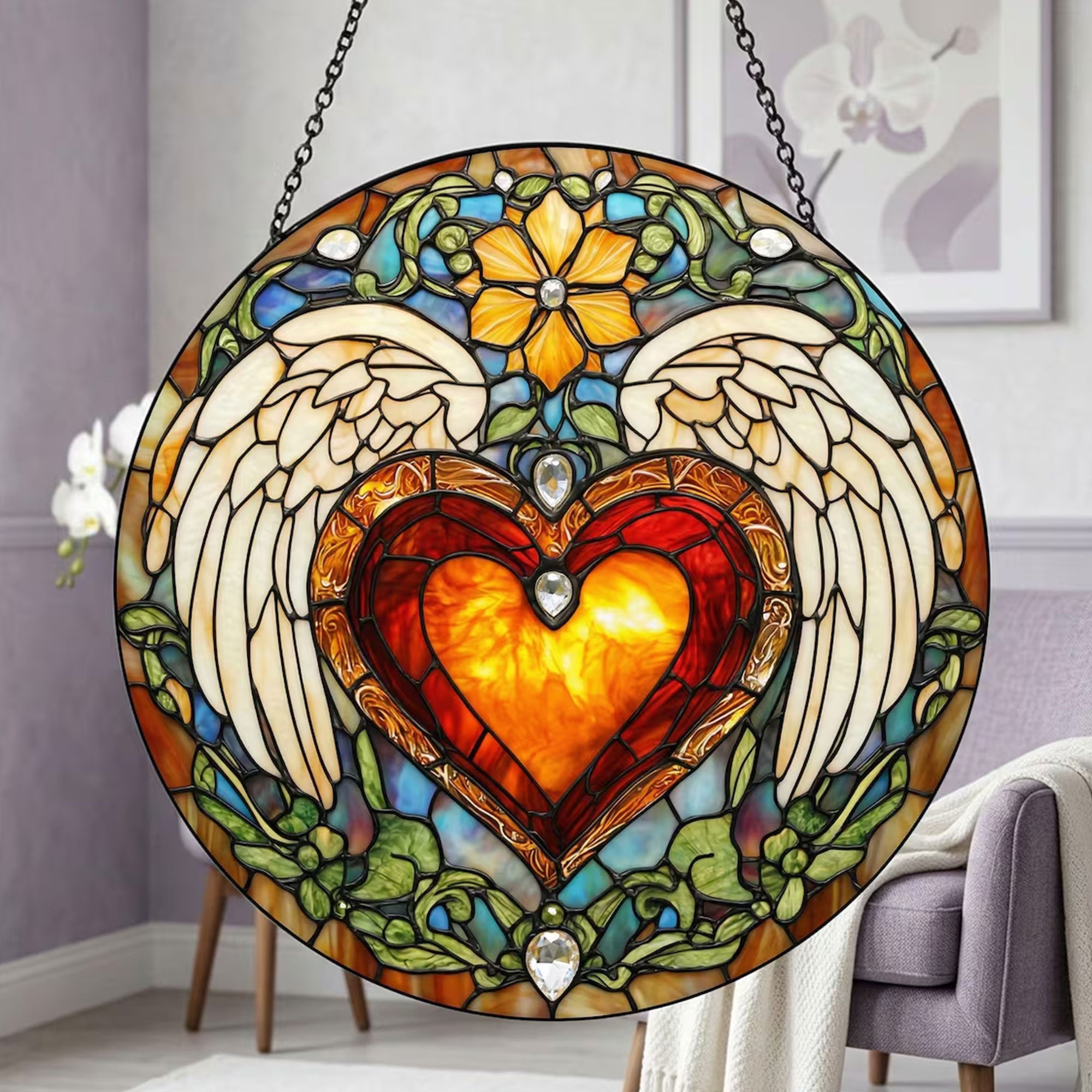 Sacred Heart of Jesus Suncatcher, Catholic Window Hanging, Christian Faith Decor Gift