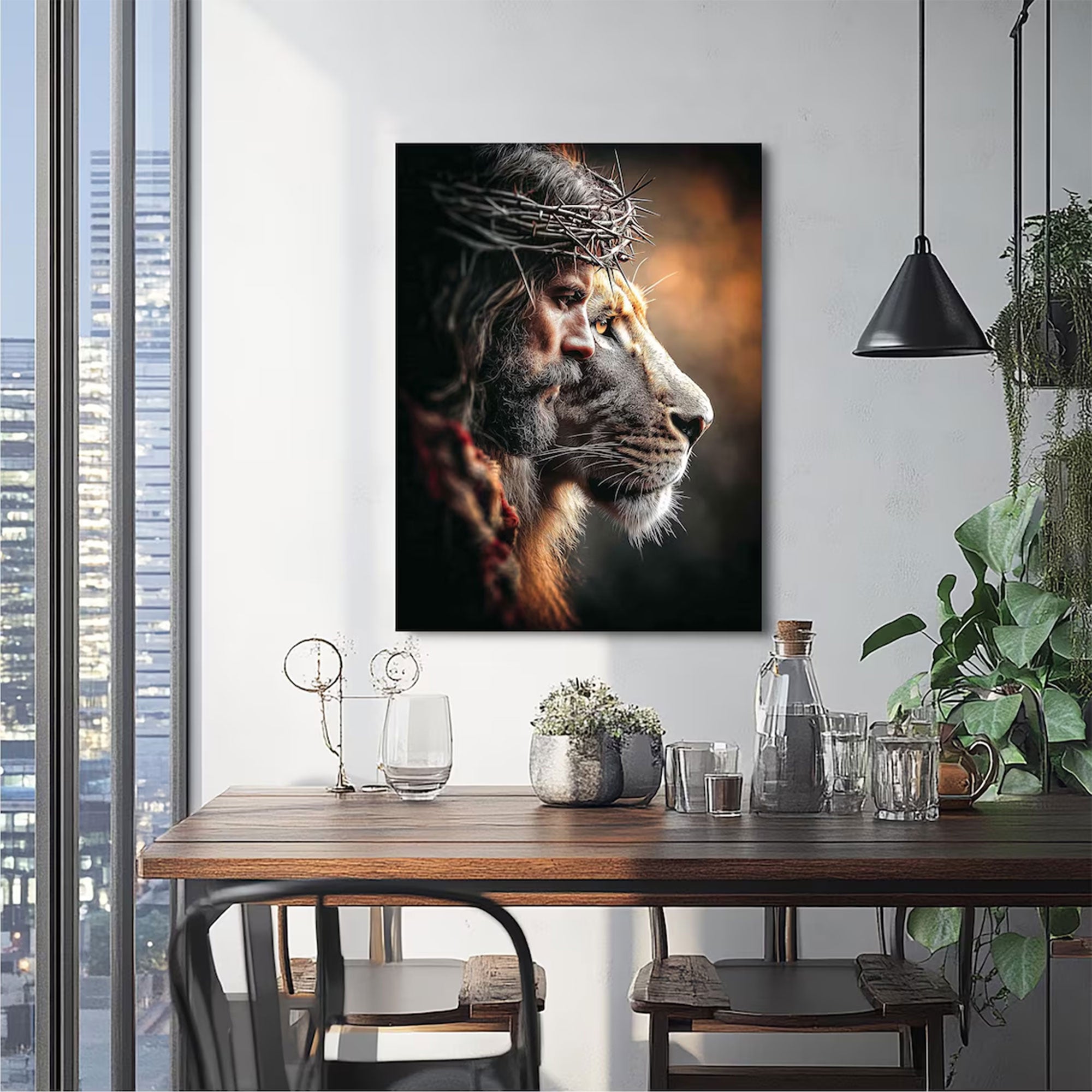 Jesus Lion of Judah Canvas Wall Art, Christian Faith Painting, Religious Home Decor
