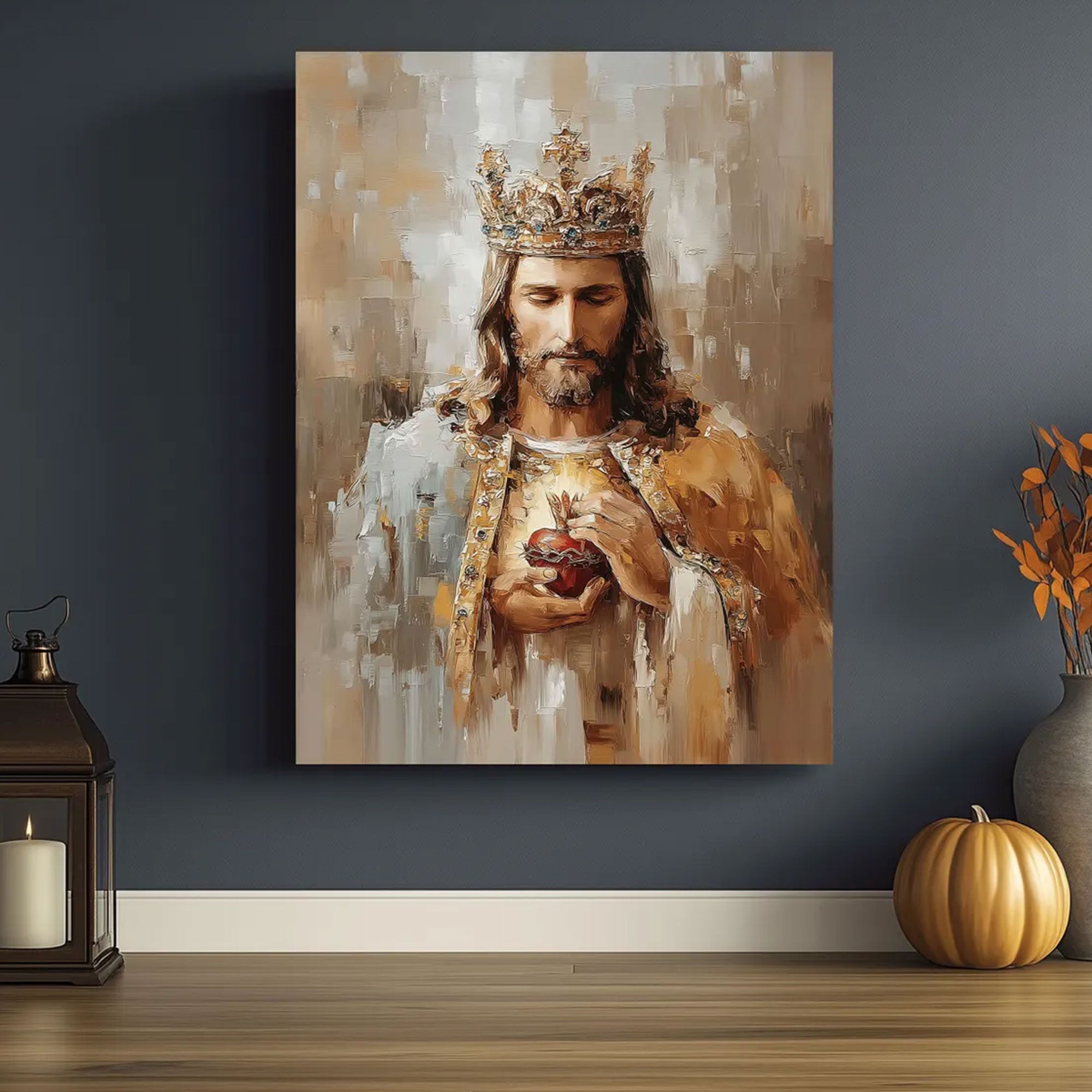 Christ the King Sacred Heart Canvas Print Jesus Royal Christian Wall Art Religious Faith Home Decor