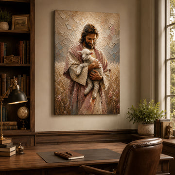 Jesus Holding Lamb Canvas Print, Good Shepherd Christian Wall Art, Peaceful Faith Home Decor