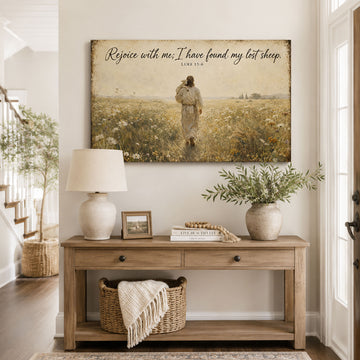 Luke 15:6 Lost Sheep Canvas Print, Christian Home Decor