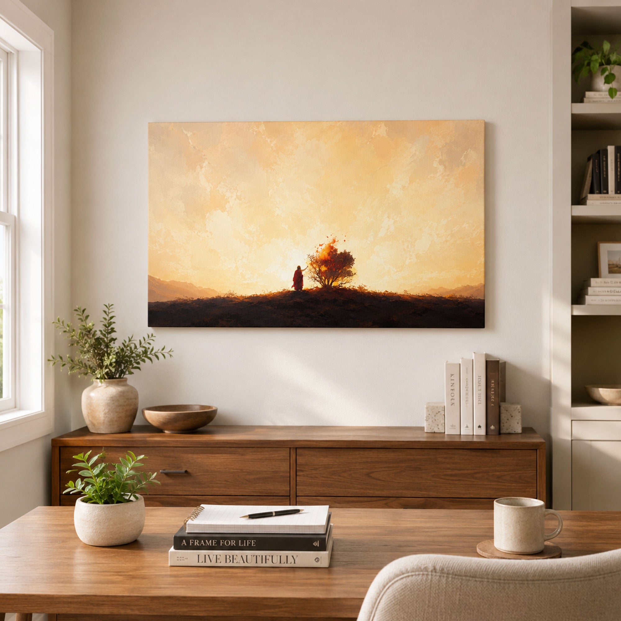 Moses at the Burning Bush Canvas Print, Exodus 3 Christian Decor