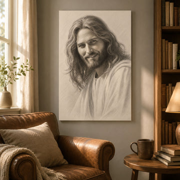 Jesus Pencil Sketch Canvas Print, Christian Portrait Wall Art, Minimalist Faith Home Decor