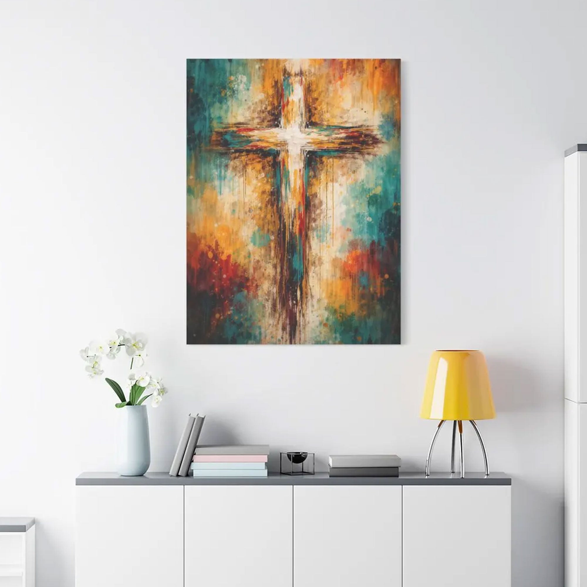 Abstract Cross Canvas Print, Minimalist Christian Wall Art, Modern Religious Decor, Neutral Faith Home Decor, Inspirational Gift