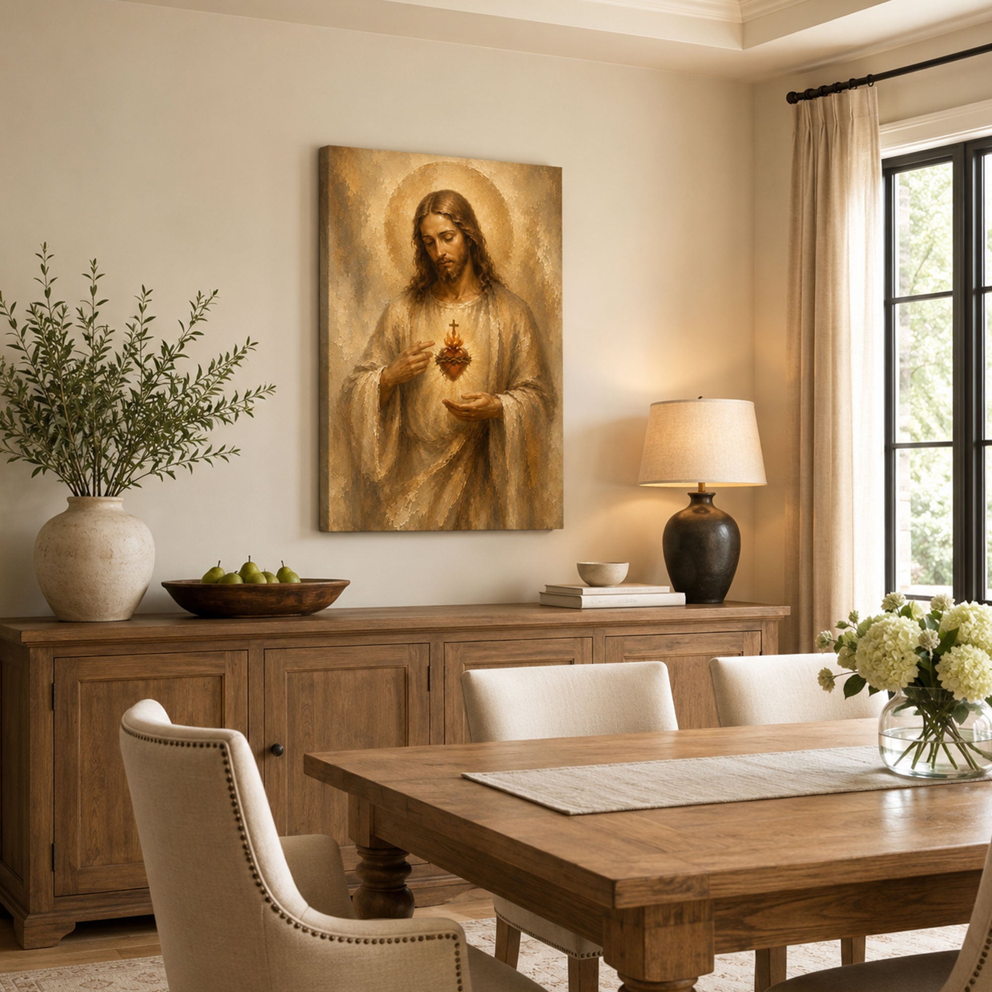 Sacred Heart Jesus Canvas Print, Warm Catholic Devotional Decor