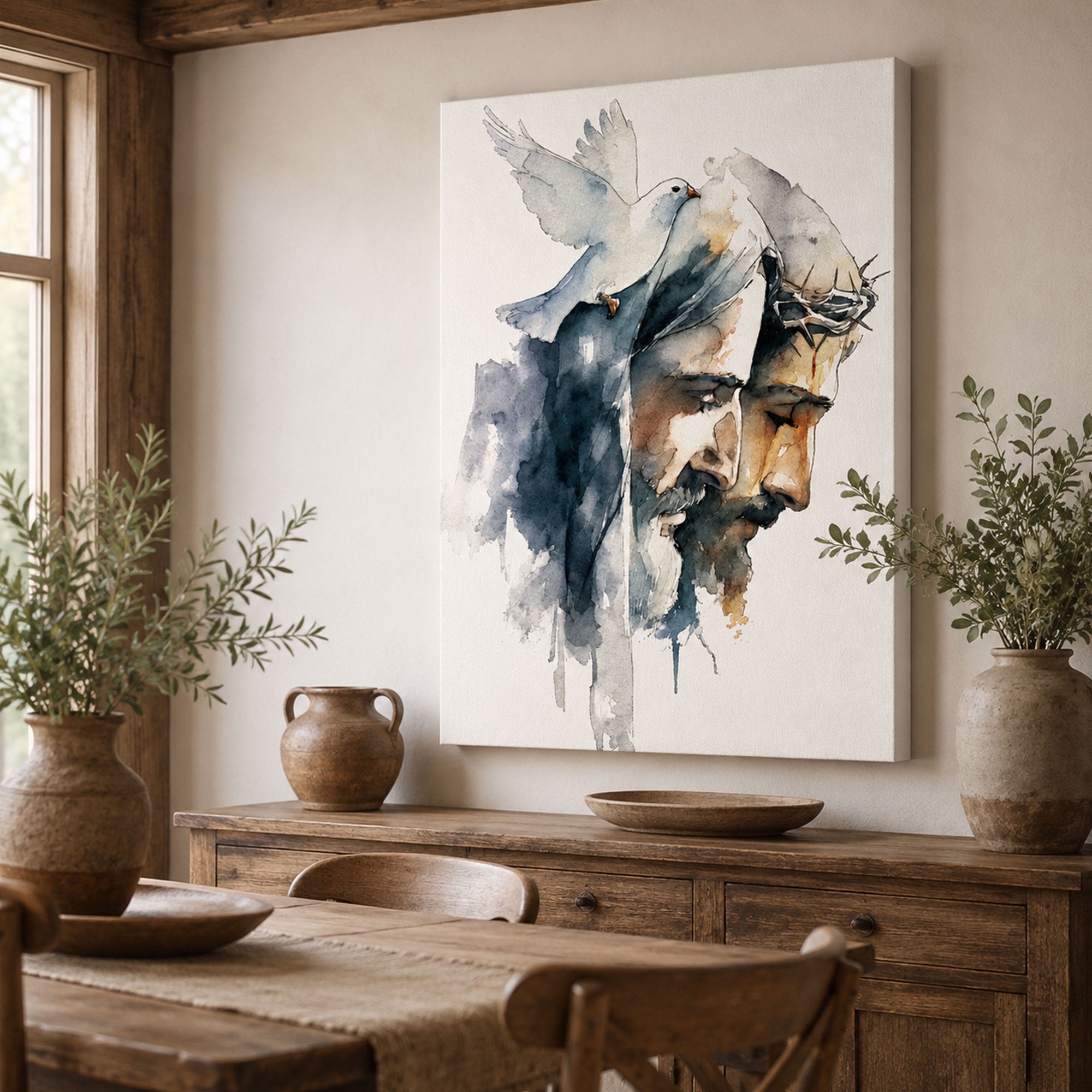 Holy Trinity Abstract Watercolor Canvas Print, Father Son and Holy Spirit Christian Catholic Wall Art