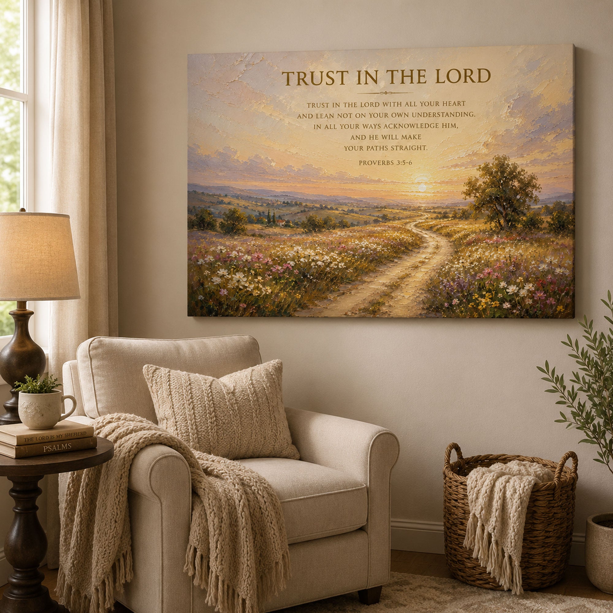 Trust in the Lord Proverbs 3:5-6 Canvas Print, Christian Scripture Wall Art, Wildflower Faith Home Decor