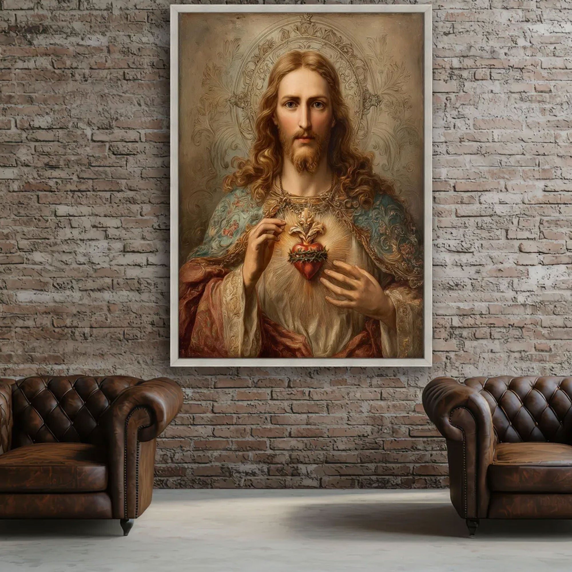 Christian Wall Art Sacred Heart of Jesus Canvas, Spiritual Decor, Inspirational Faith Gift Idea