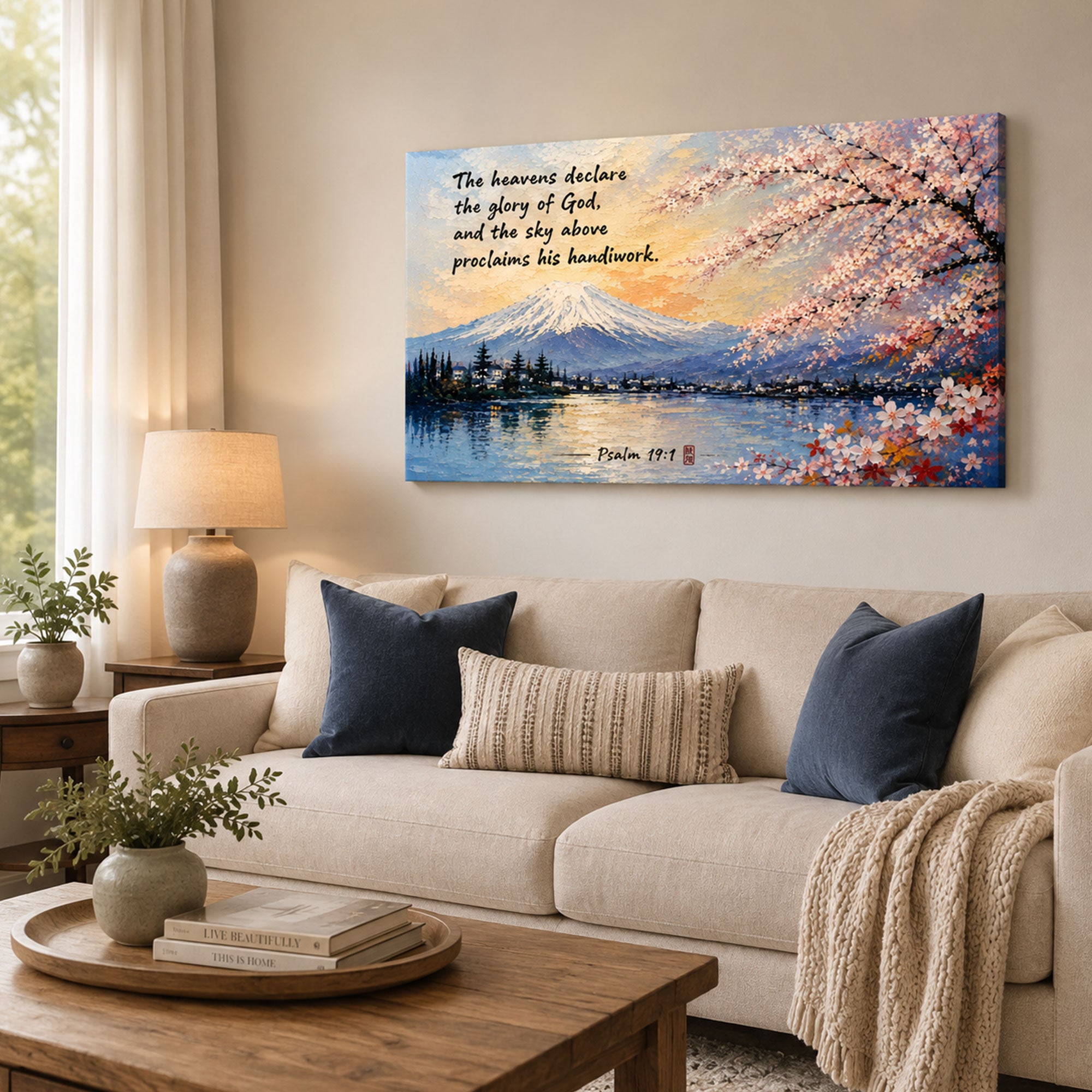 Psalm 19:1 Mount Fuji Canvas Print, The Heavens Declare the Glory of God, Christian Wall Decor