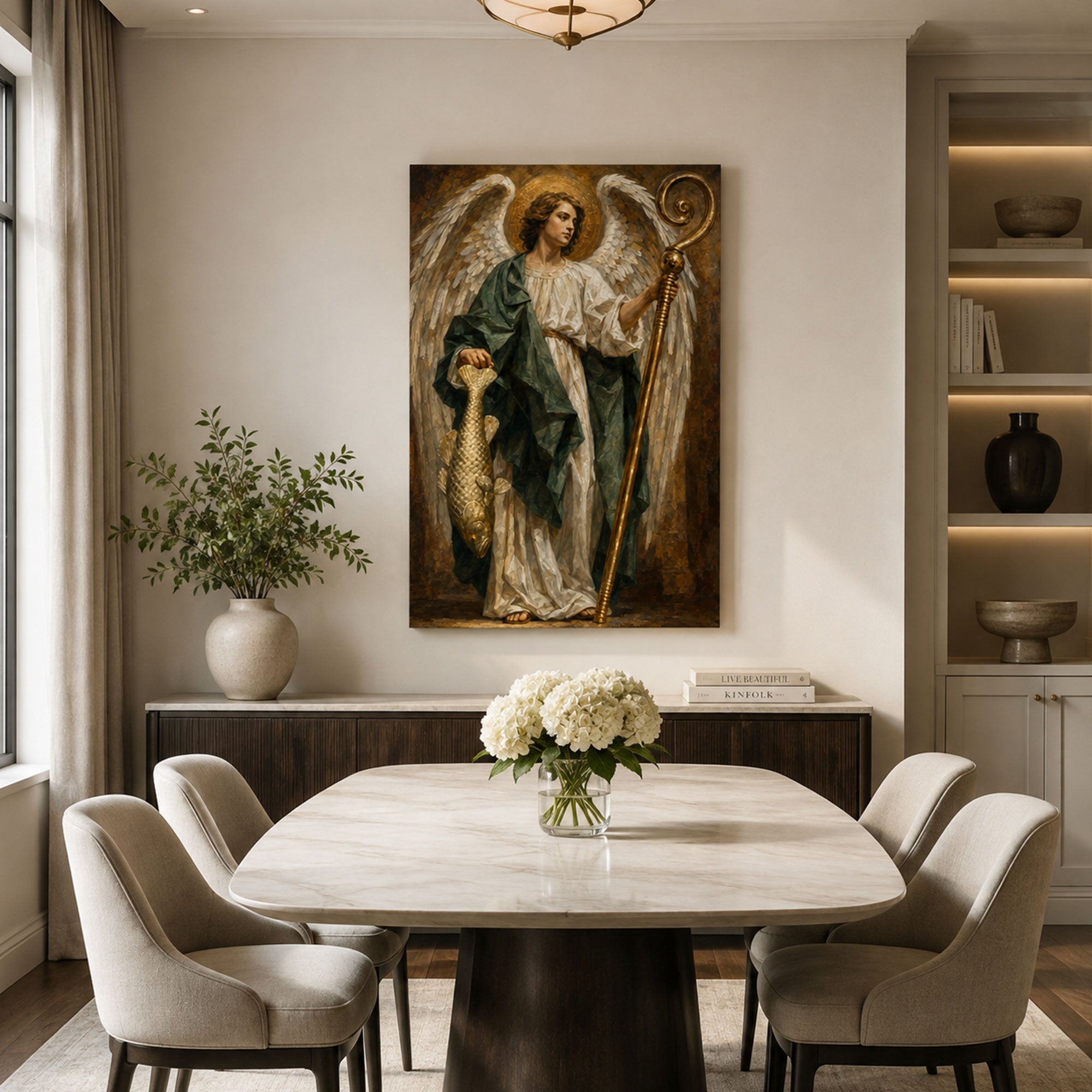 Saint Raphael the Archangel Canvas Print, Angel of Healing Catholic Wall Decor, Faith Gift